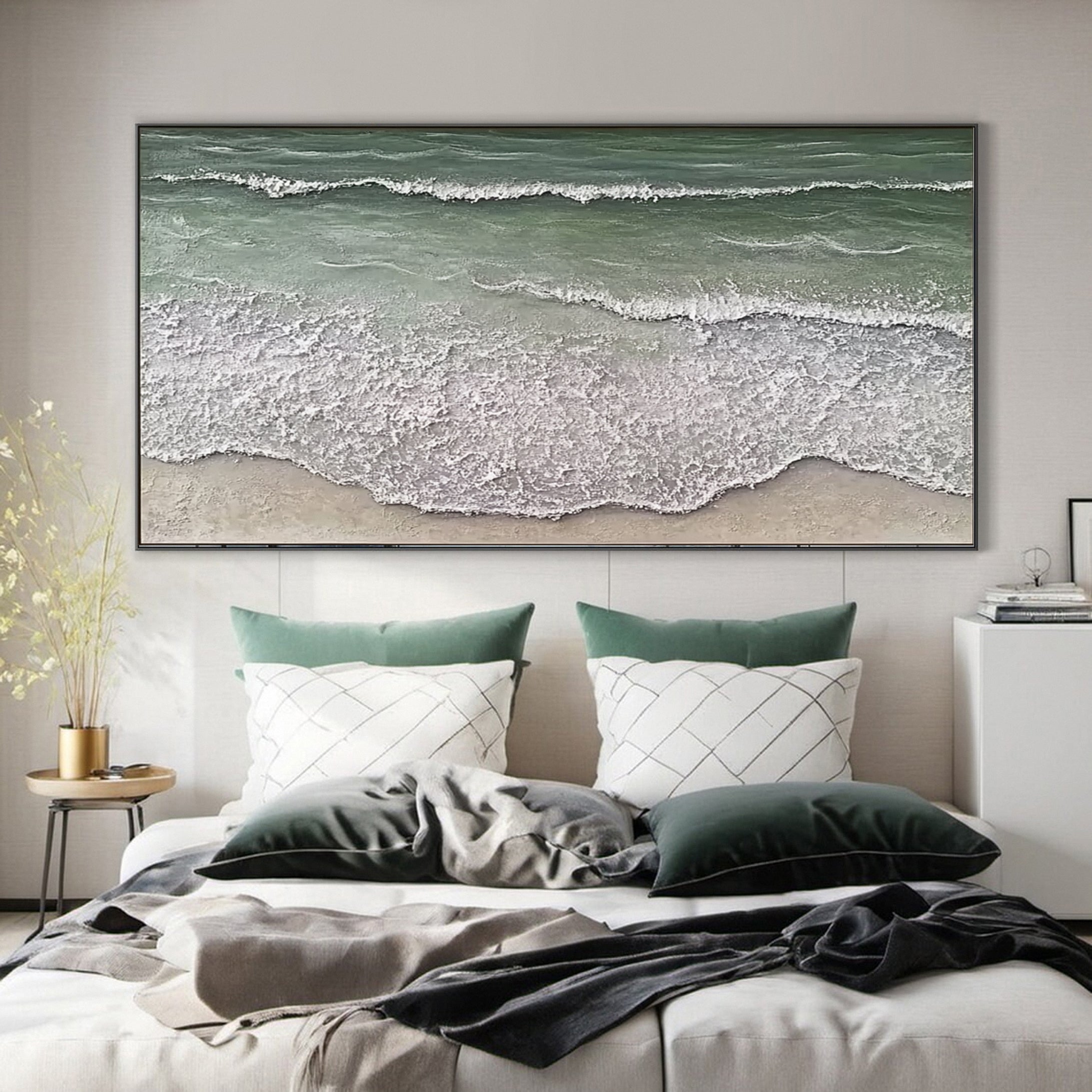 Tranquil Shoreline: Serene Coastal Textured Painting