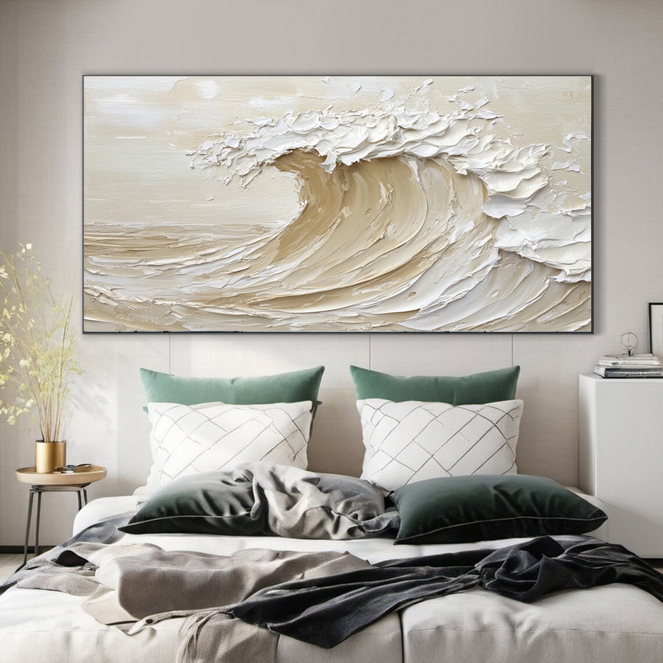 "Golden Crest" – Textured Abstract Wave Art in Warm Neutral Tones