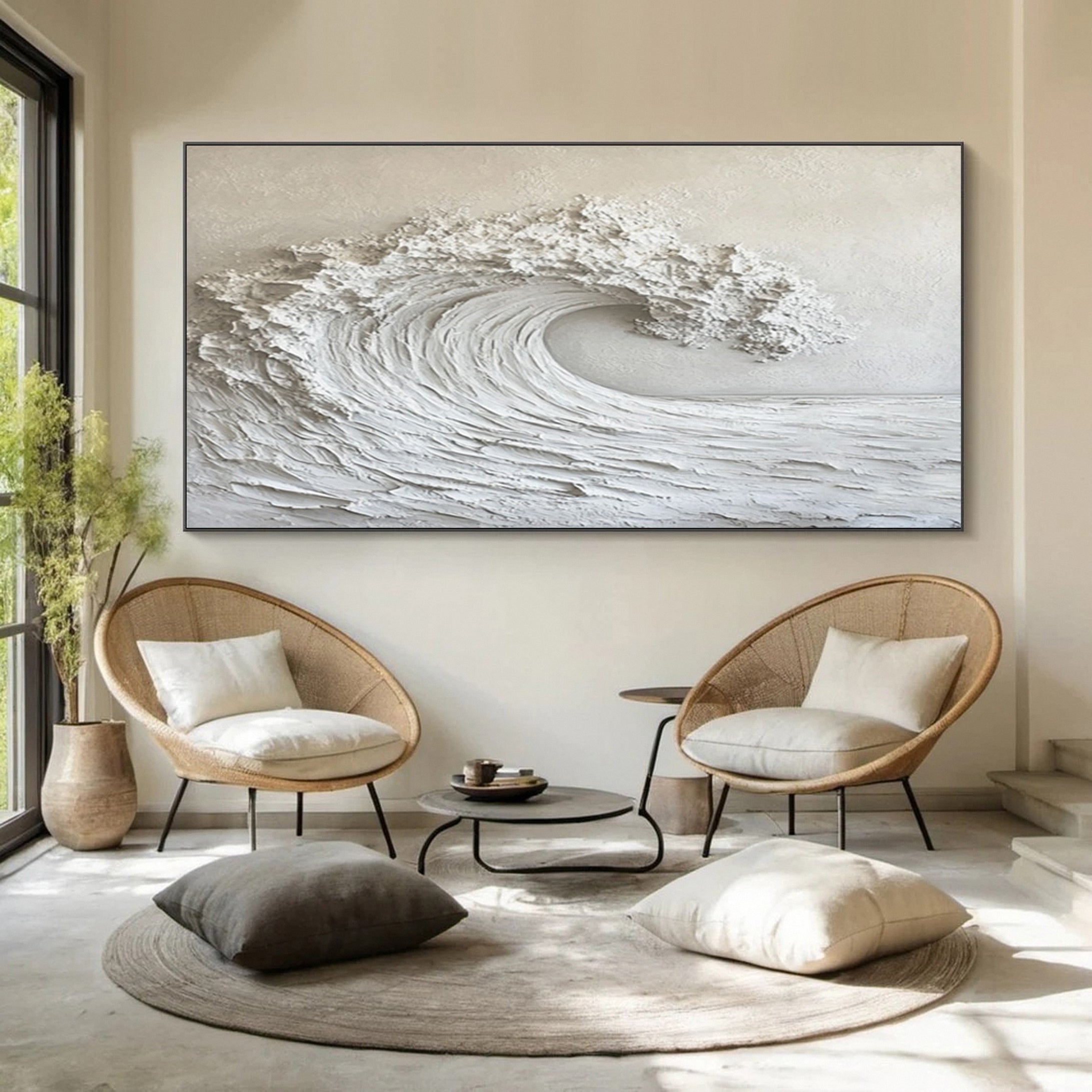 Eternal Wave: Textured Monochrome Ocean Art