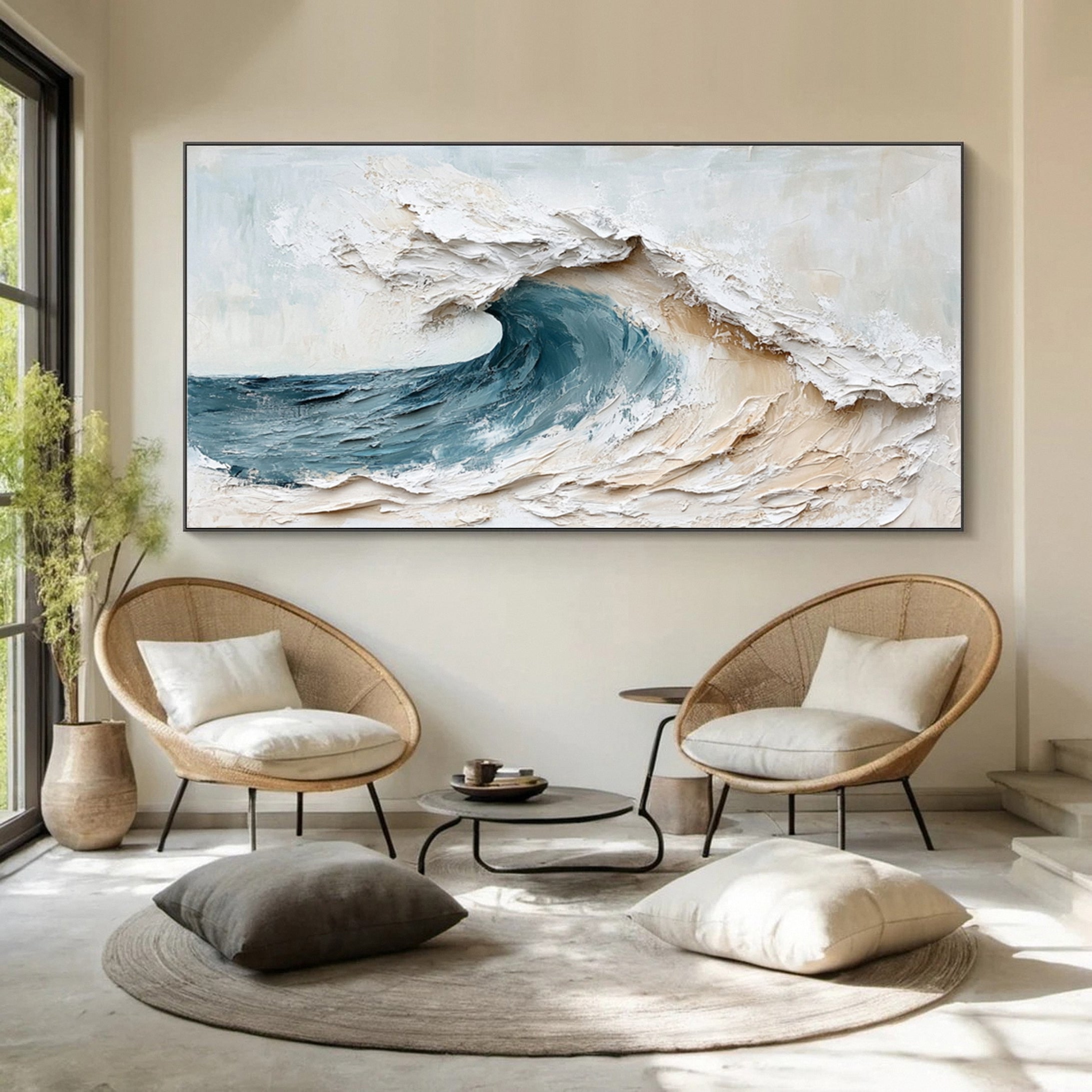 Large Abstract Seascape Canvas Textured Waves for Elegant Interiors #OP 031