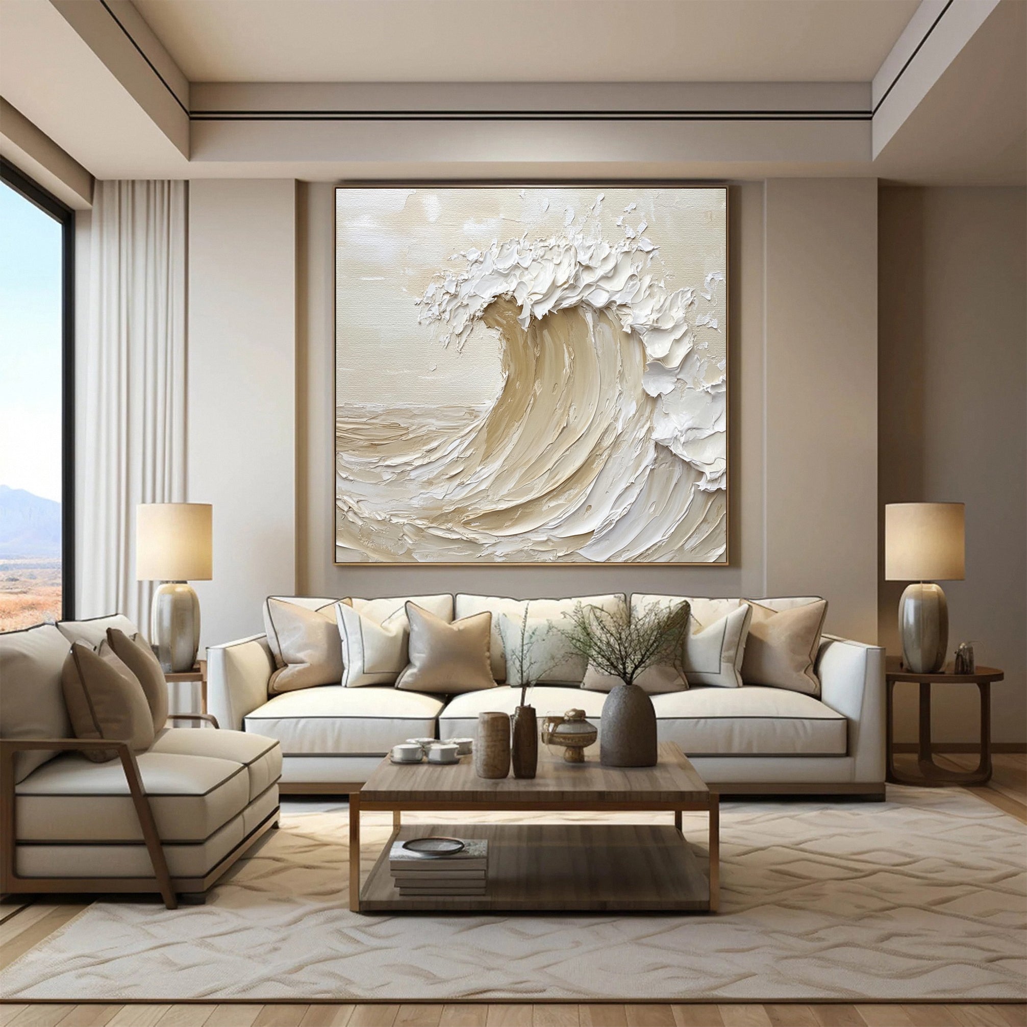 "Ivory Crest" Textured Wave Art