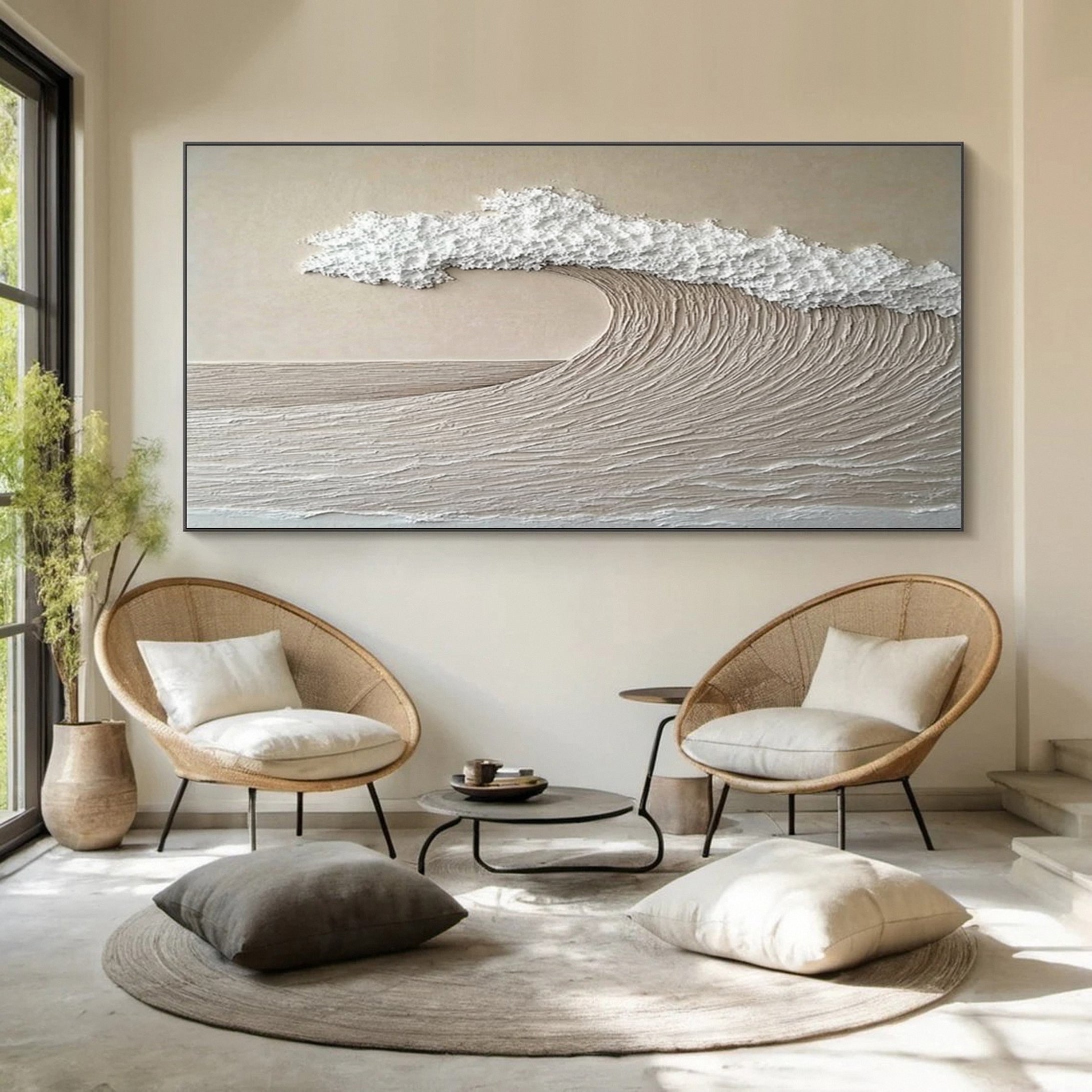 "Serene Horizon" – Minimalist Textured Wave Painting in Neutral Tones