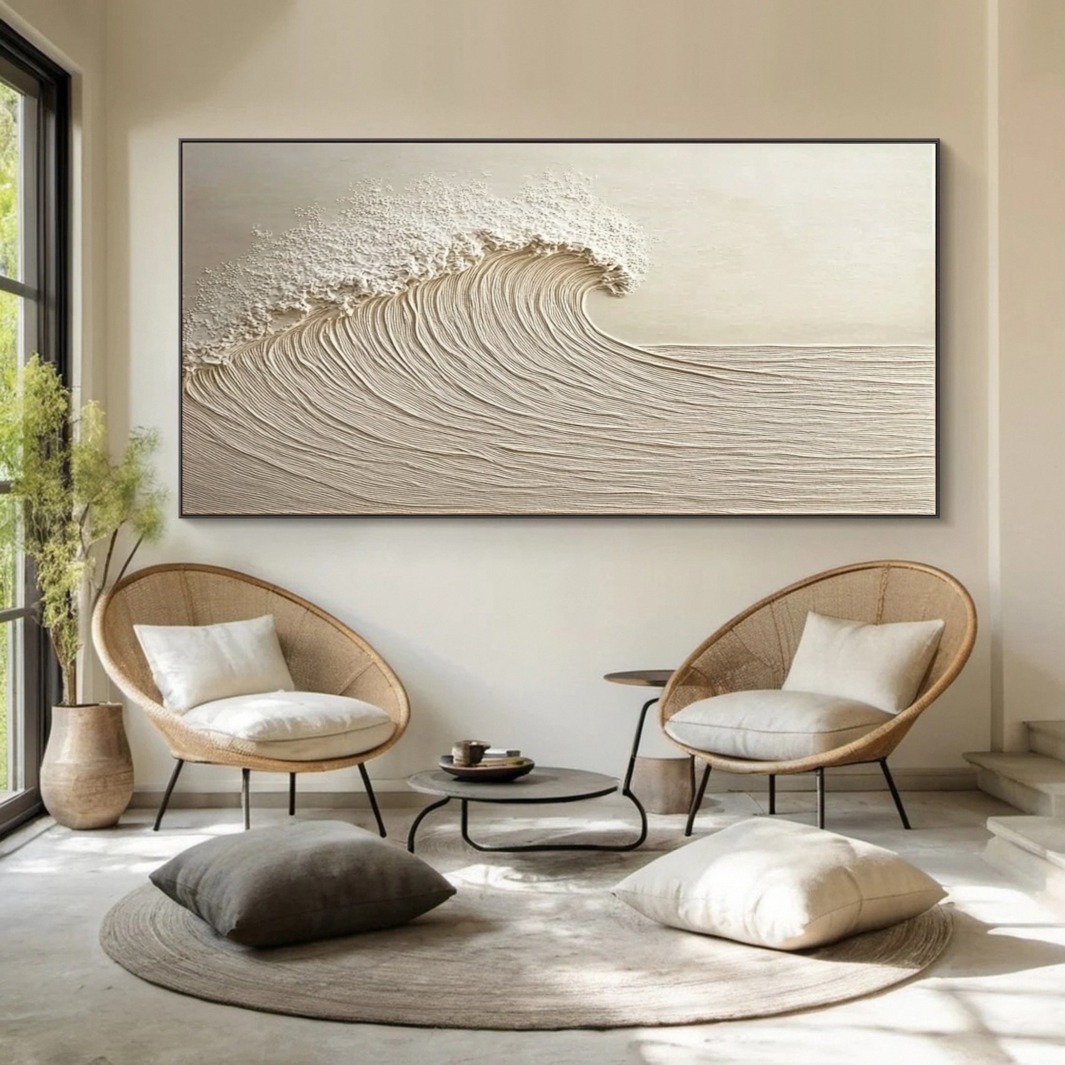 "Eternal Flow" – Textured Minimalist Ocean Wave Canvas Wall Art in Soft Neutrals