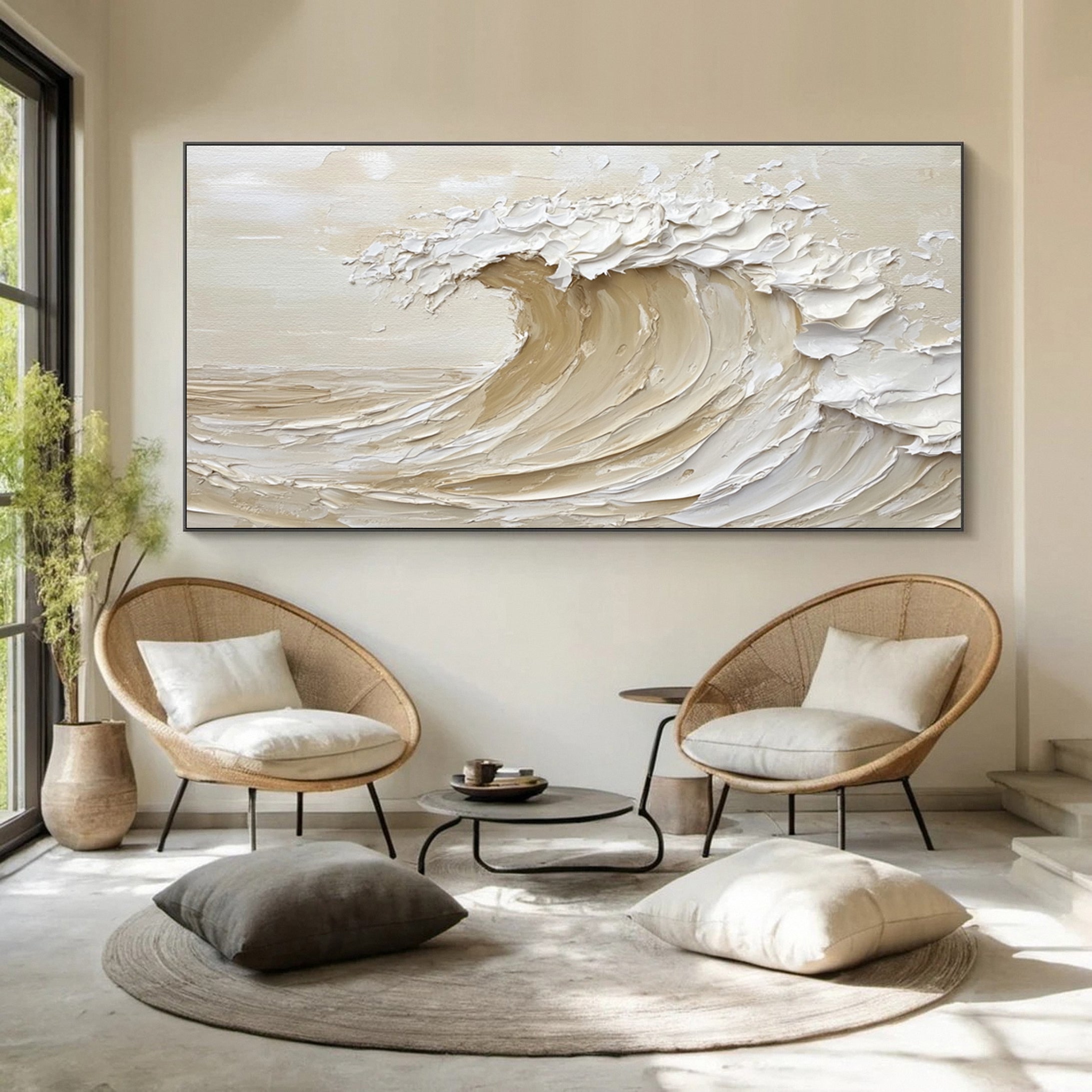 "Golden Crest" – Textured Abstract Wave Art in Warm Neutral Tones