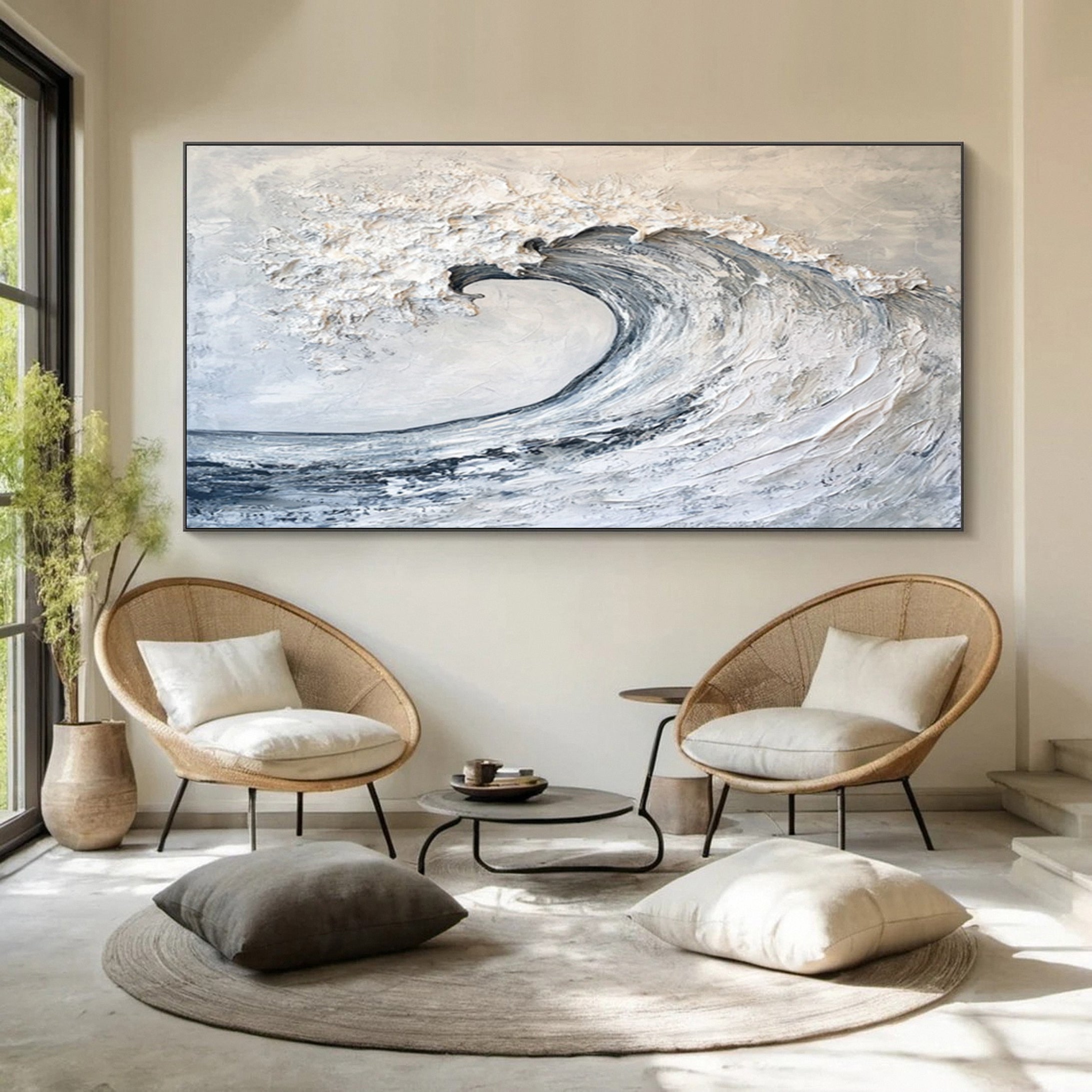 "Tidal Grace": Dynamic Ocean Wave Textured Painting