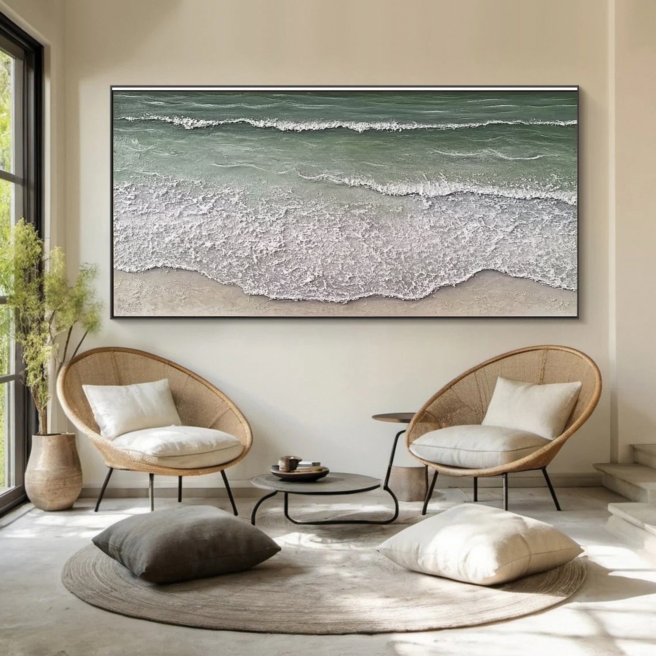 Tranquil Shoreline: Serene Coastal Textured Painting