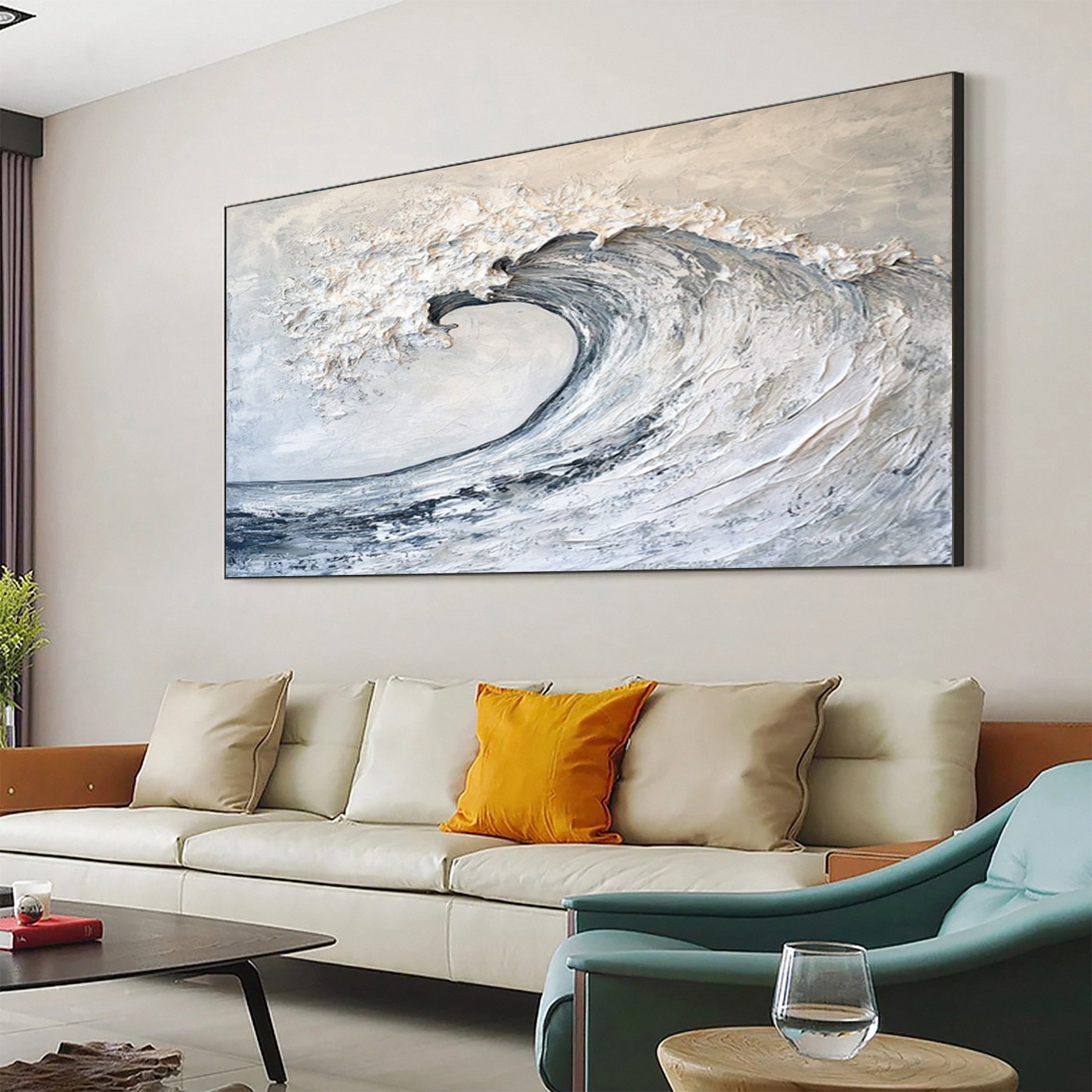 "Tidal Grace": Dynamic Ocean Wave Textured Painting