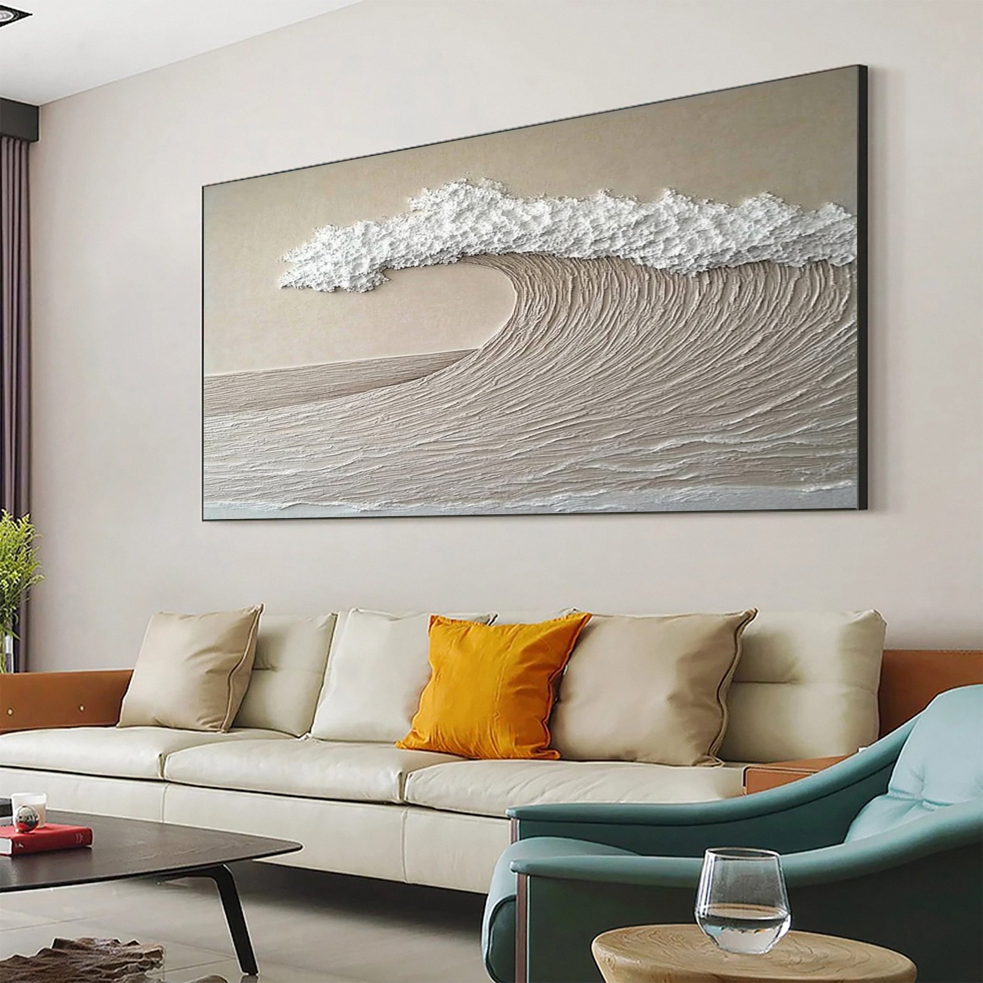 "Serene Horizon" – Minimalist Textured Wave Painting in Neutral Tones