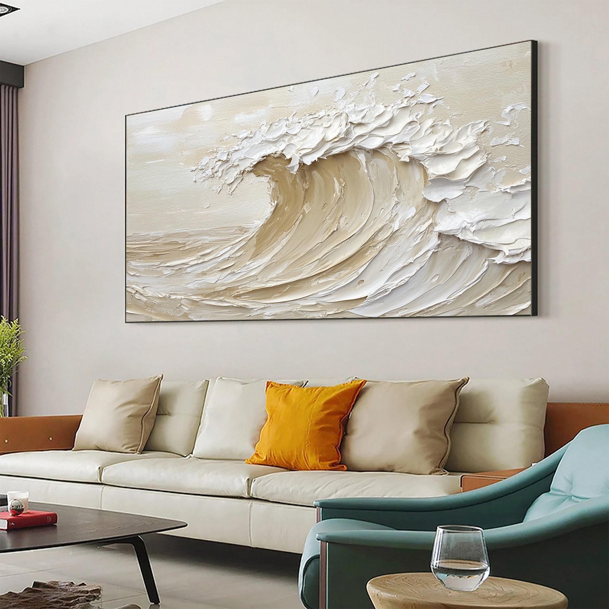 "Golden Crest" – Textured Abstract Wave Art in Warm Neutral Tones