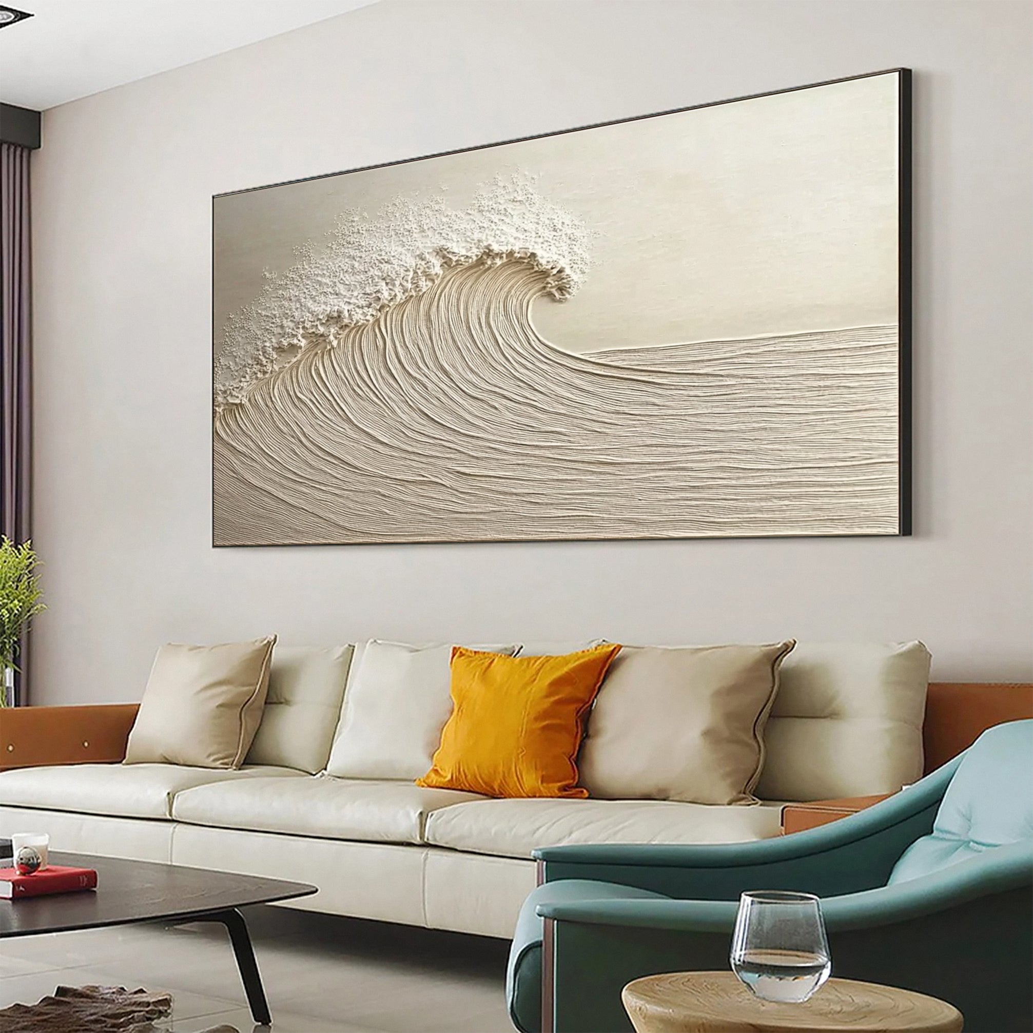 "Eternal Flow" – Textured Minimalist Ocean Wave Canvas Wall Art in Soft Neutrals