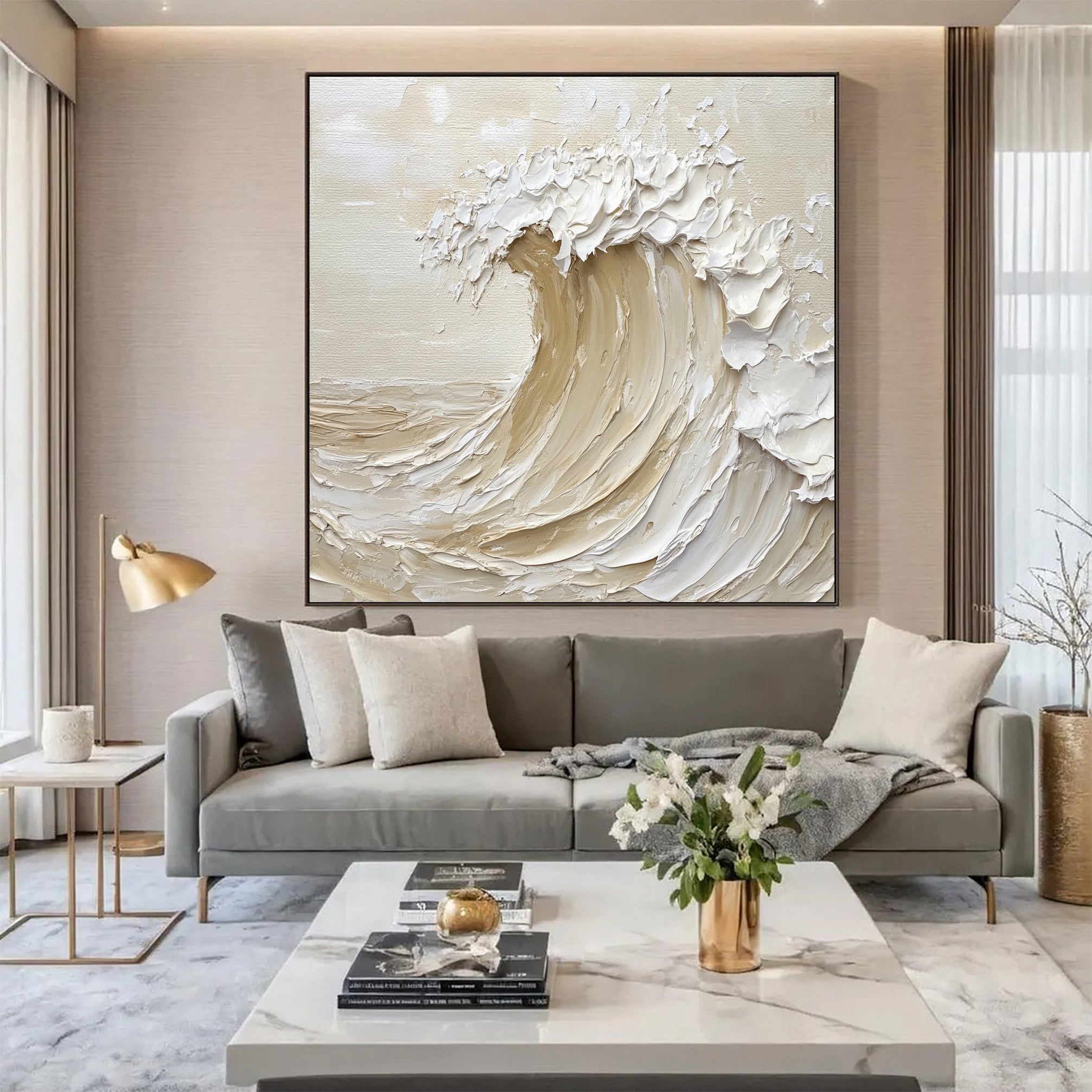 "Ivory Crest" Textured Wave Art