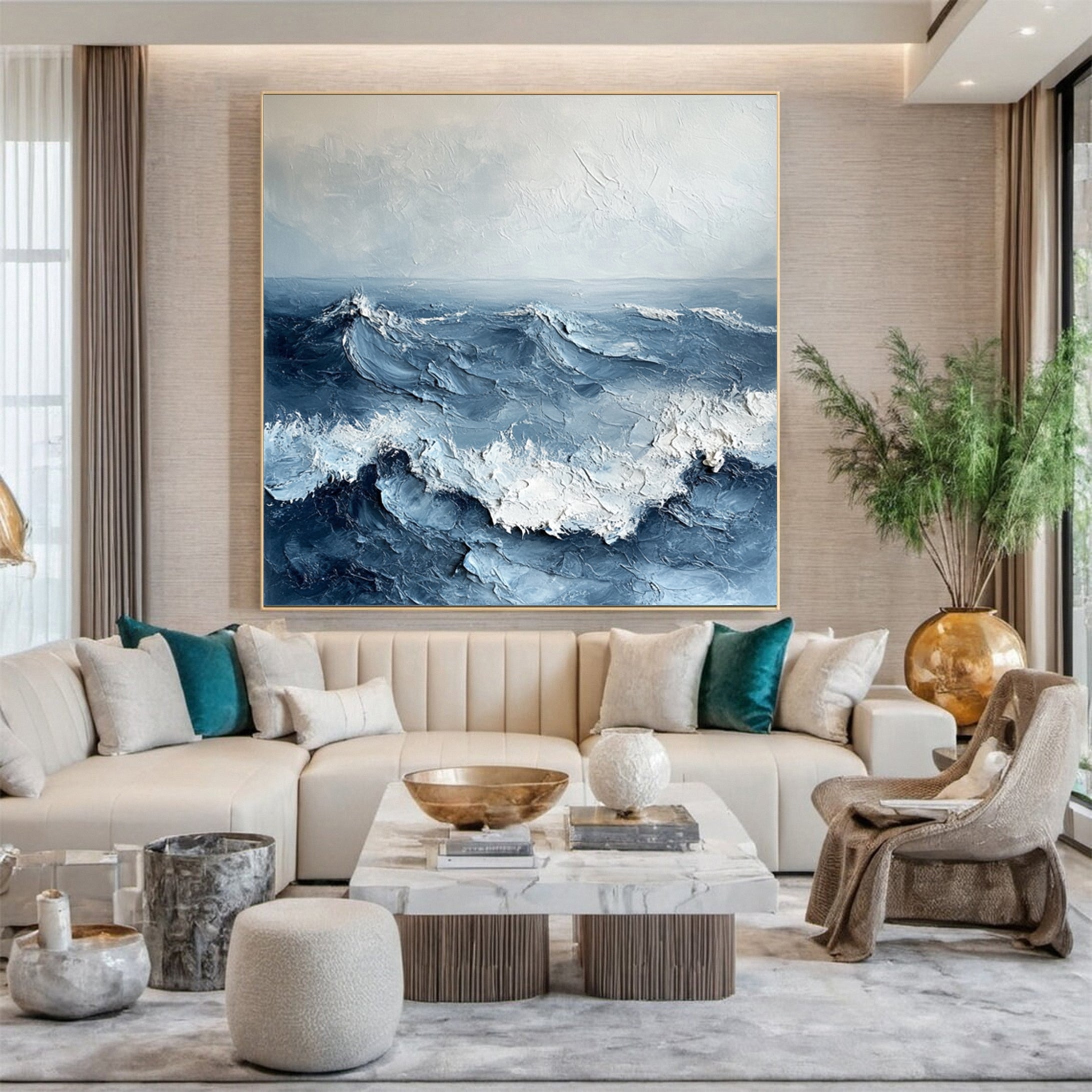 "Eternal Tides" – Large Textured Ocean Wave Wall Art