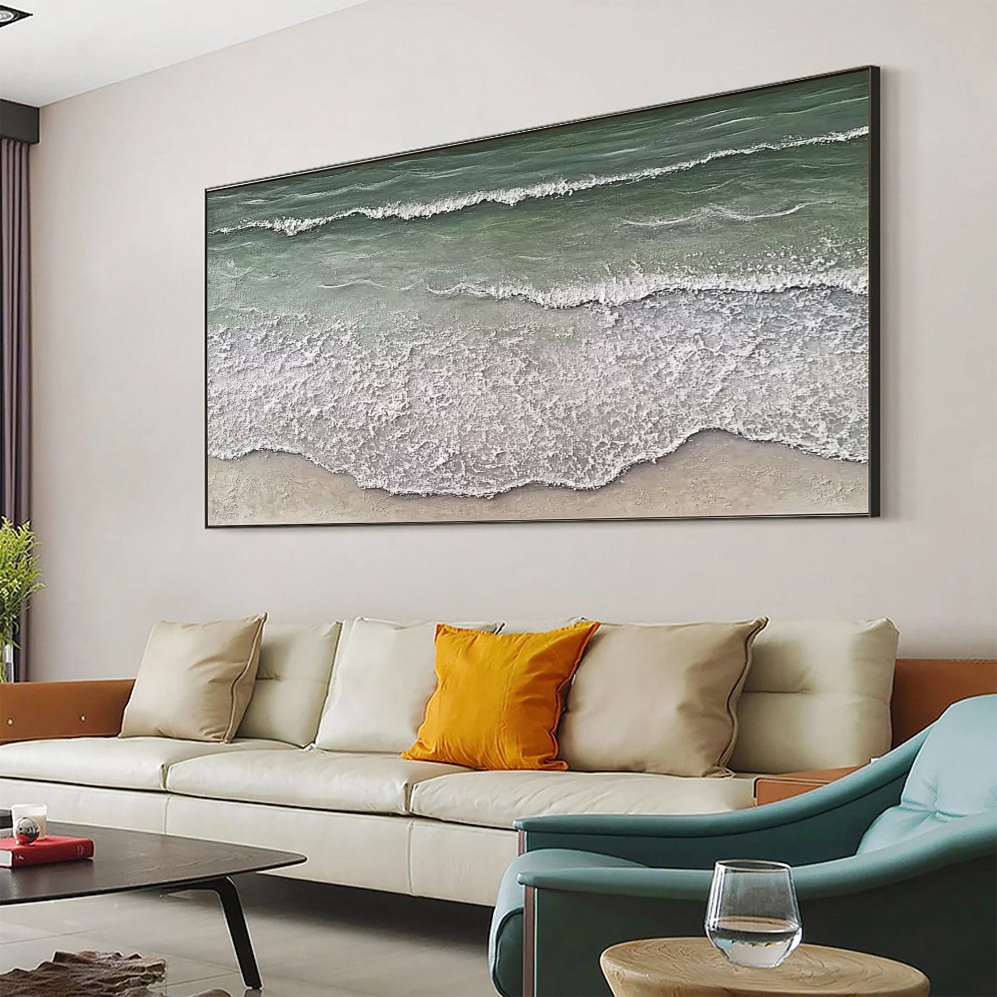 Tranquil Shoreline: Serene Coastal Textured Painting