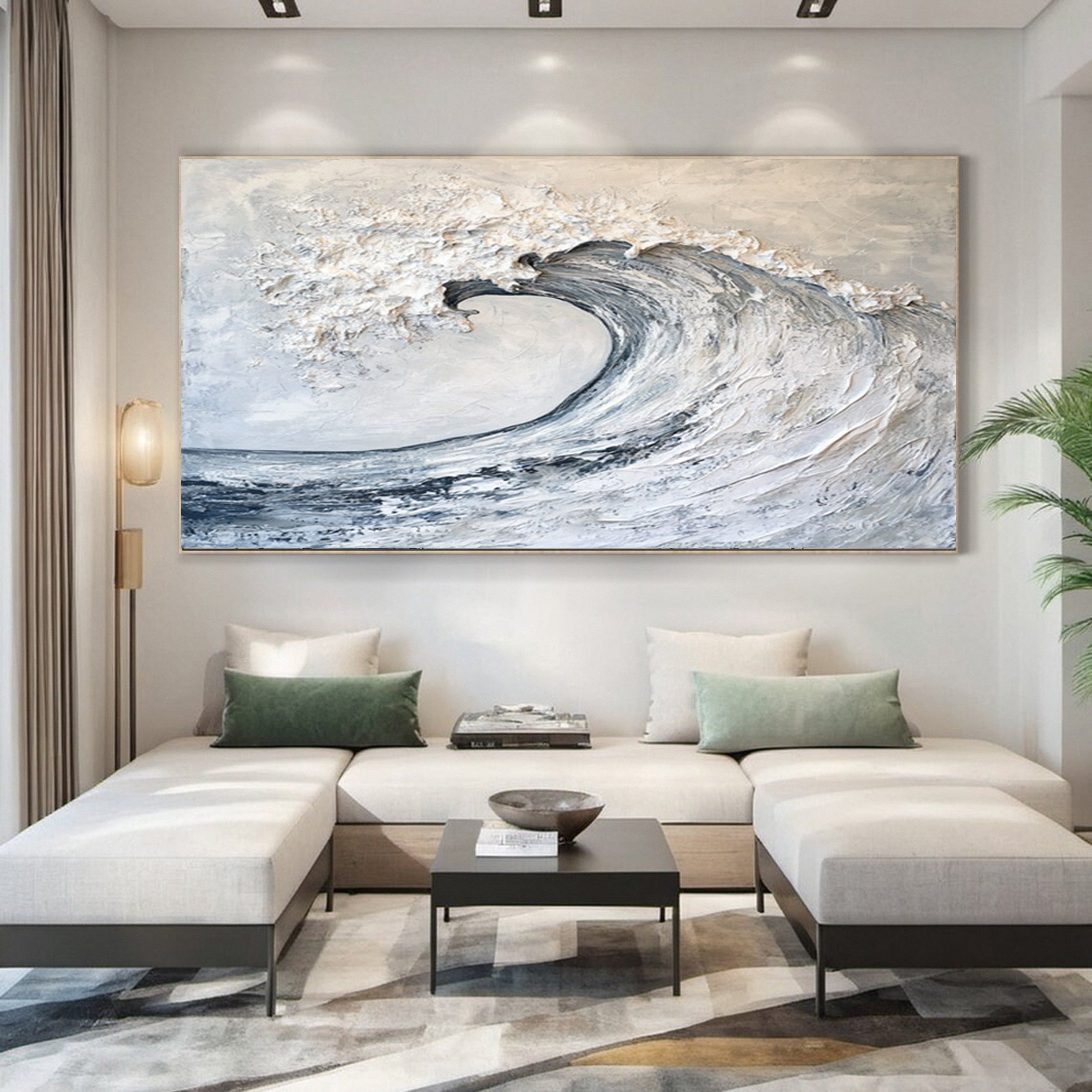 "Tidal Grace": Dynamic Ocean Wave Textured Painting