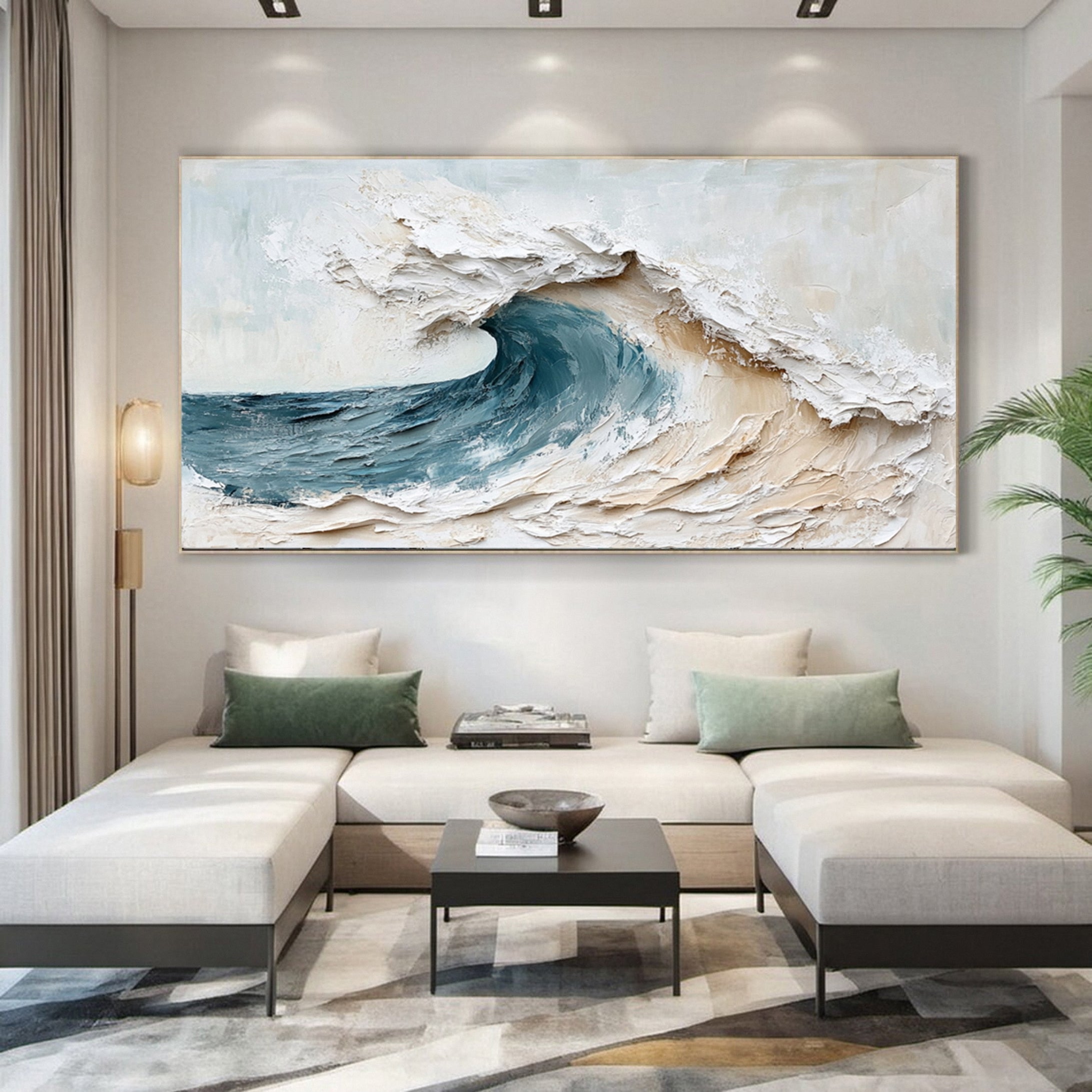 Large Abstract Seascape Canvas Textured Waves for Elegant Interiors #OP 031