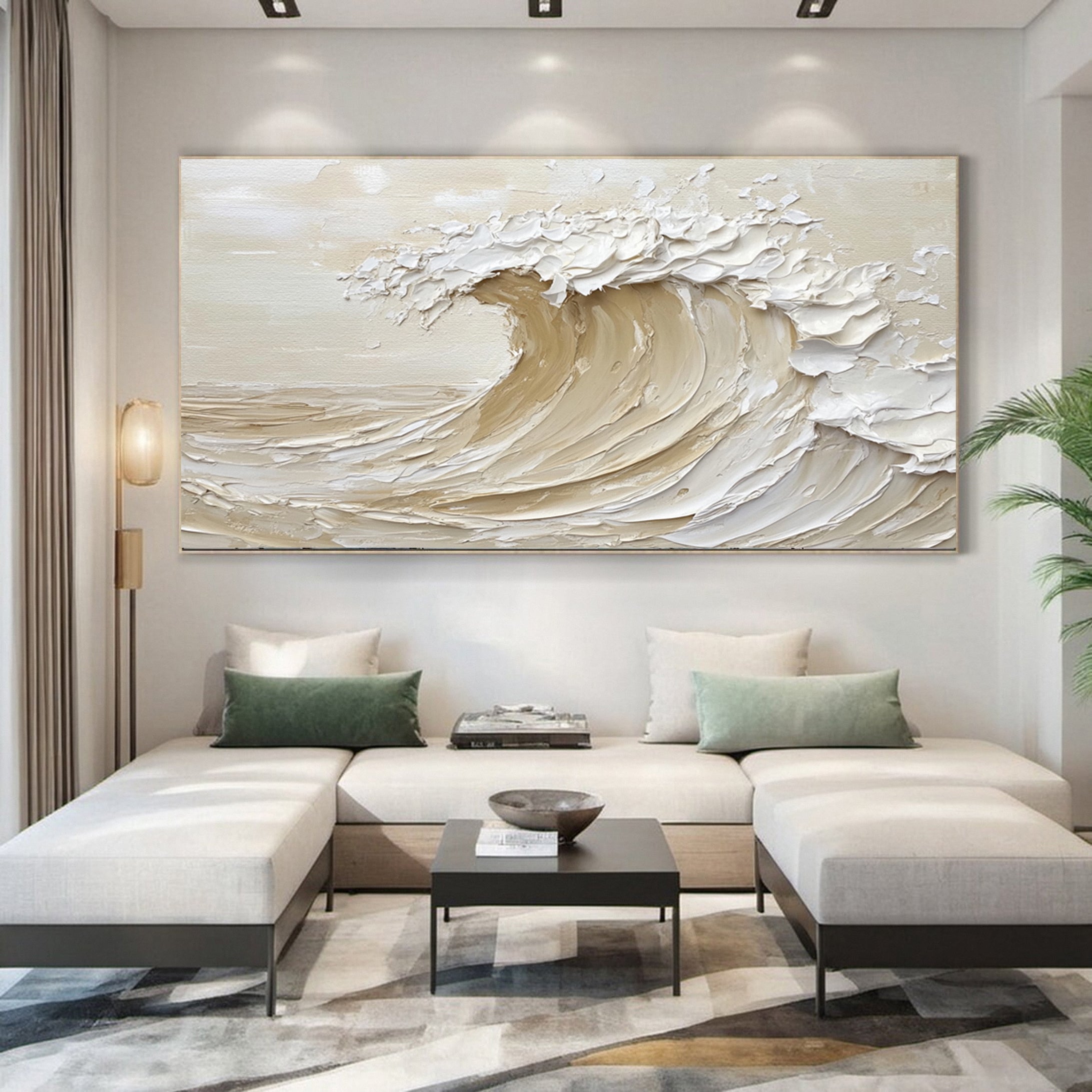 "Golden Crest" – Textured Abstract Wave Art in Warm Neutral Tones