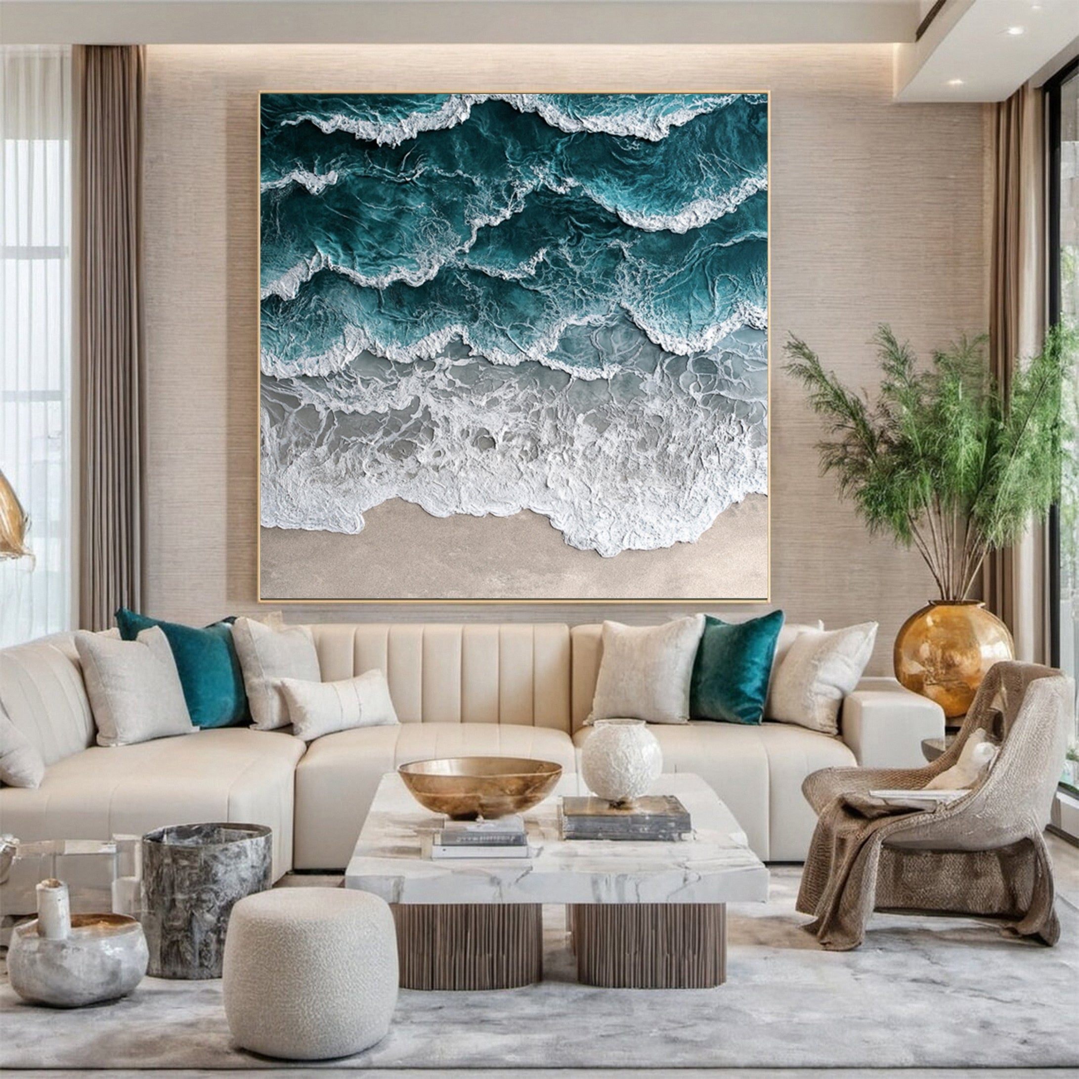 Ocean's Embrace: Textured Wave Art