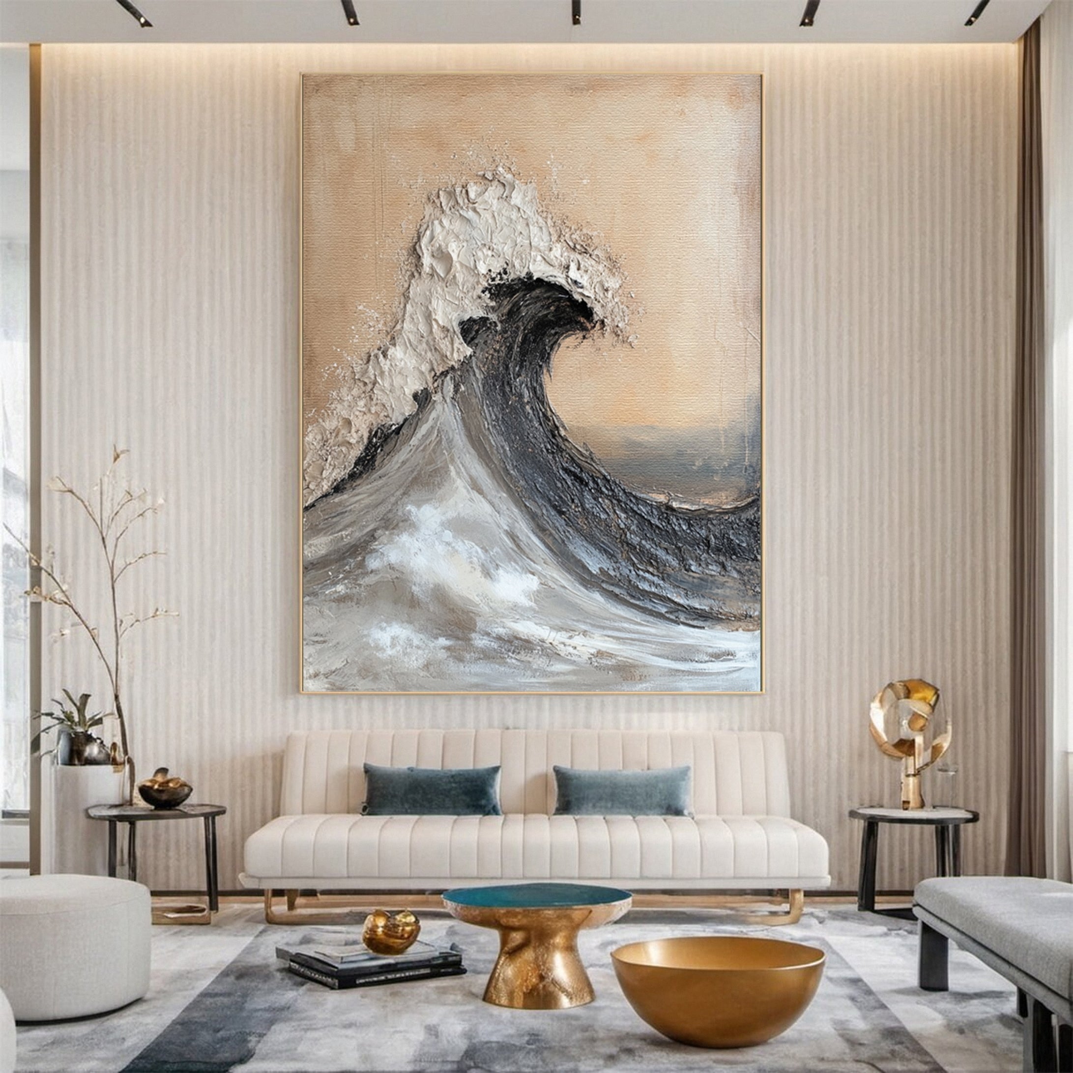 "Golden Horizon" Textured Wave Art