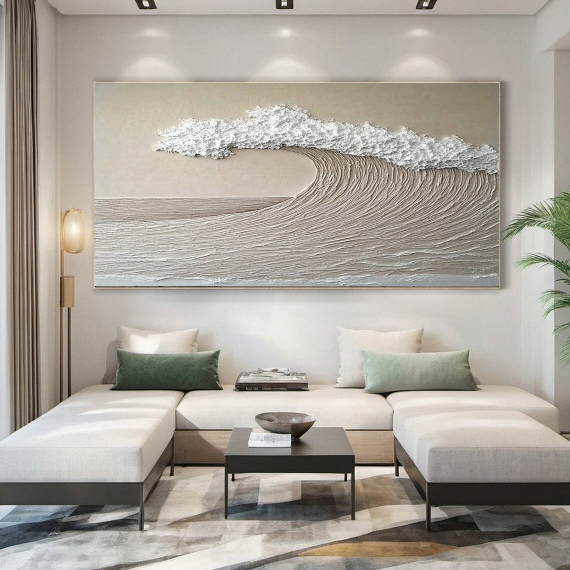 "Serene Horizon" – Minimalist Textured Wave Painting in Neutral Tones