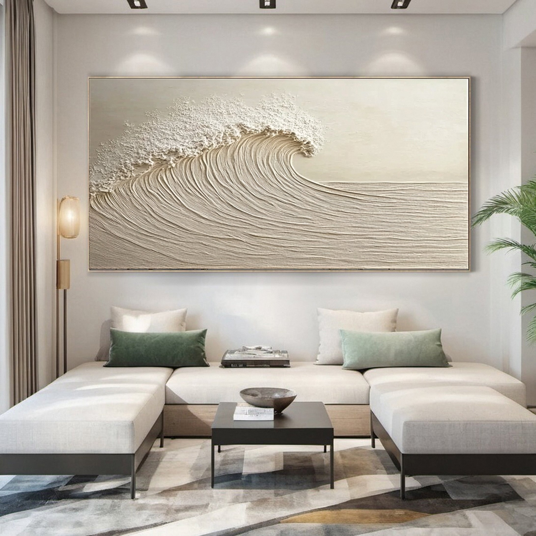 "Eternal Flow" – Textured Minimalist Ocean Wave Canvas Wall Art in Soft Neutrals