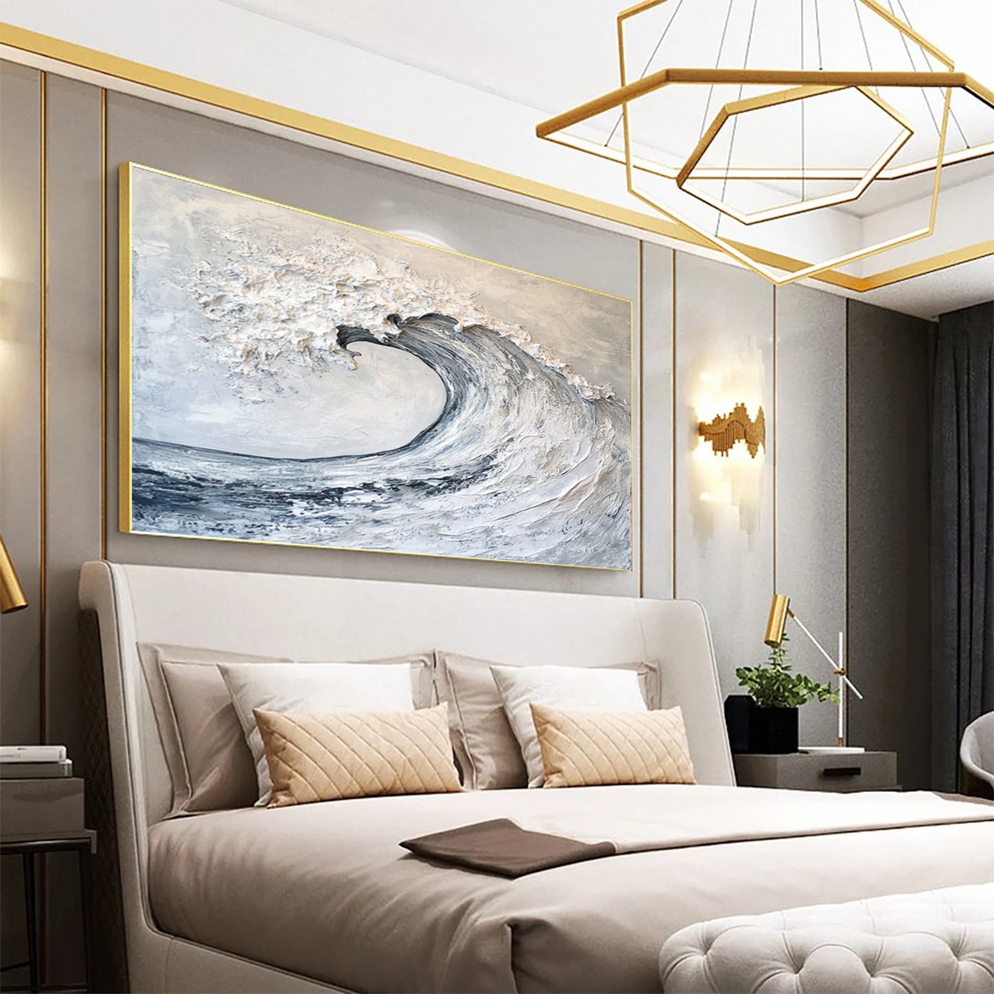 "Tidal Grace": Dynamic Ocean Wave Textured Painting