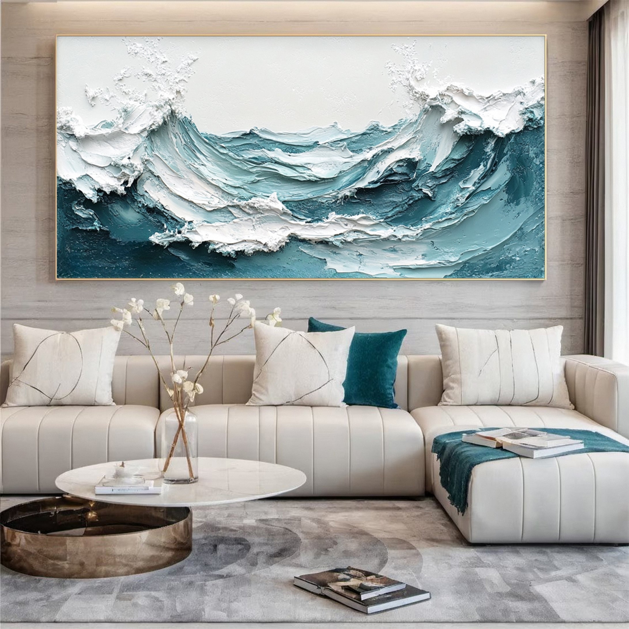 Tidal Surge: Textured Wave Canvas