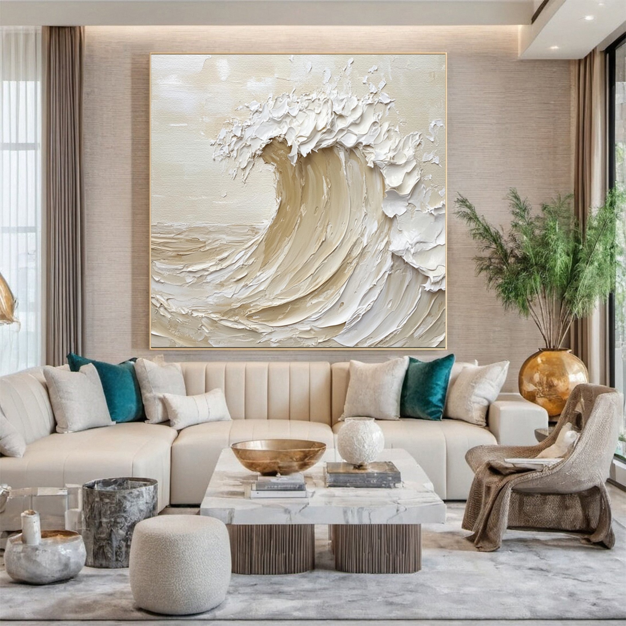 "Ivory Crest" Textured Wave Art