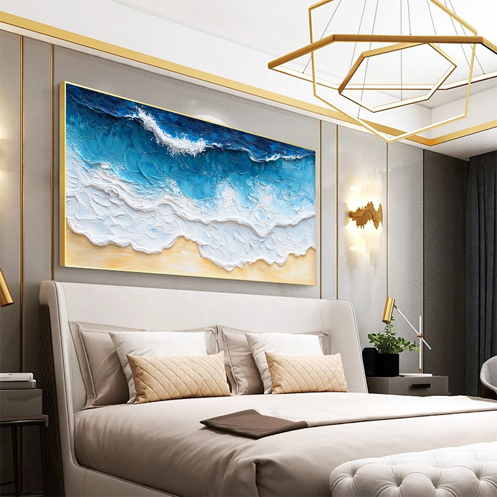 Golden Sands: Ocean Wave Art