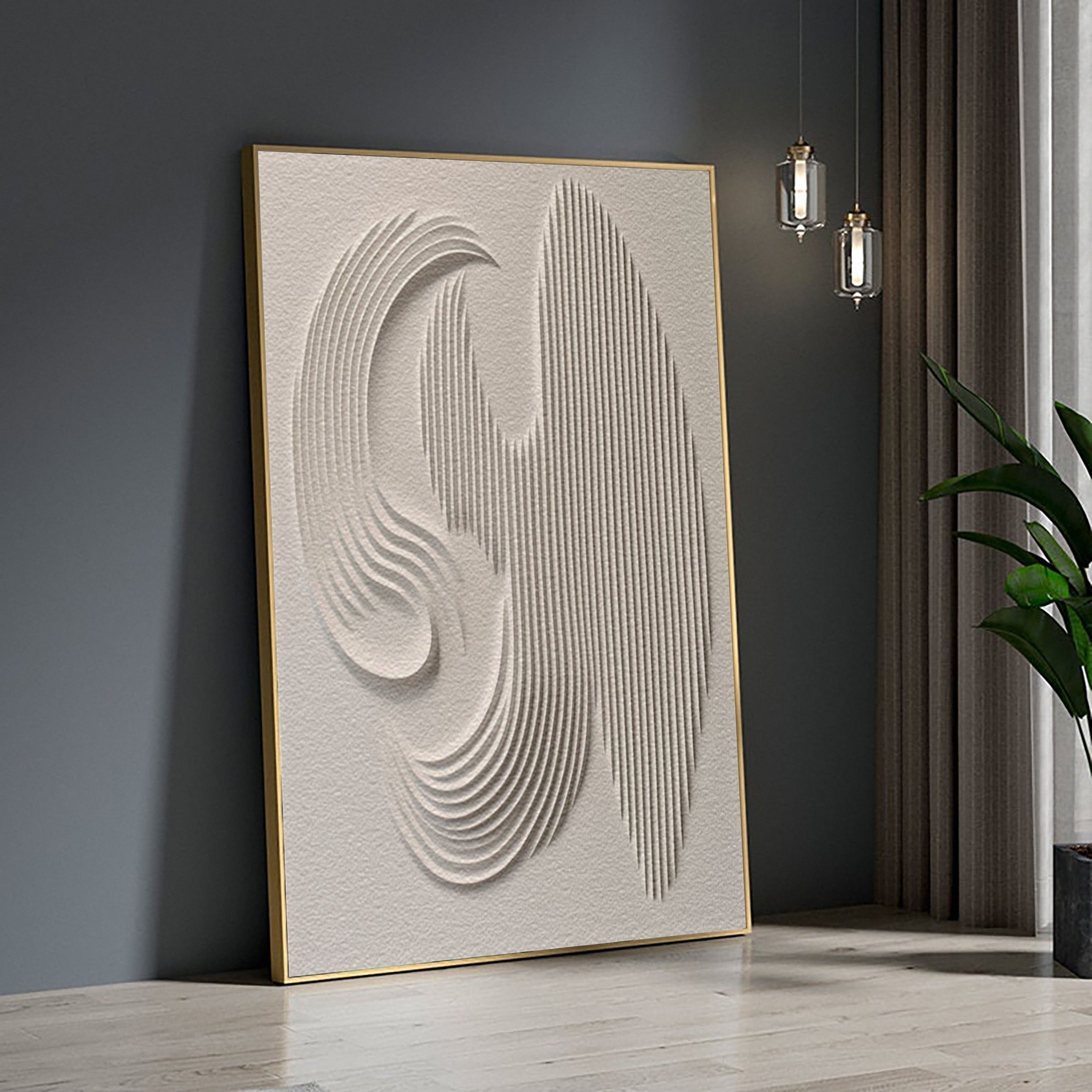 Serene Waves: Minimalist White Textured Wall Art