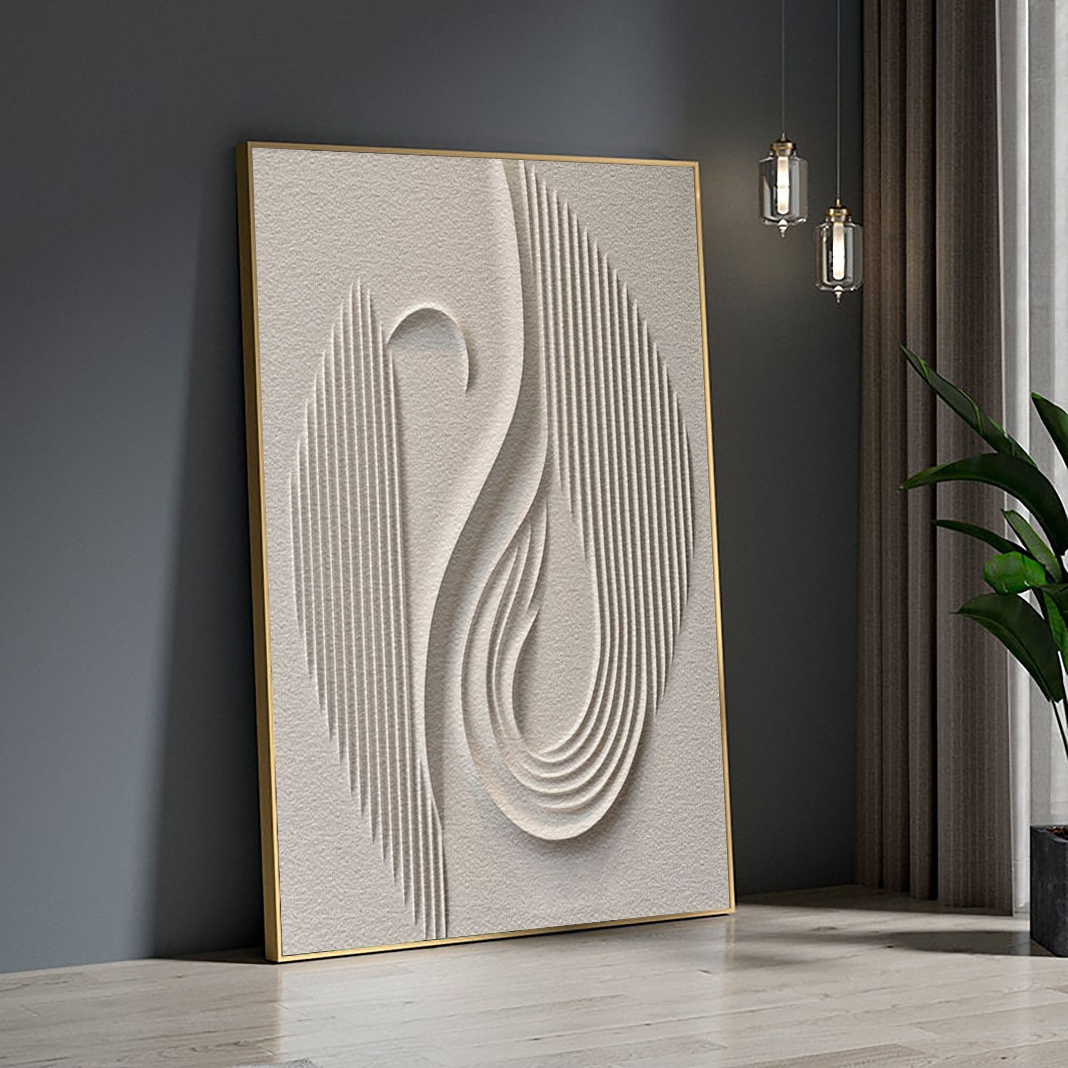 Whispering Curves: Textured Minimalist White Canvas