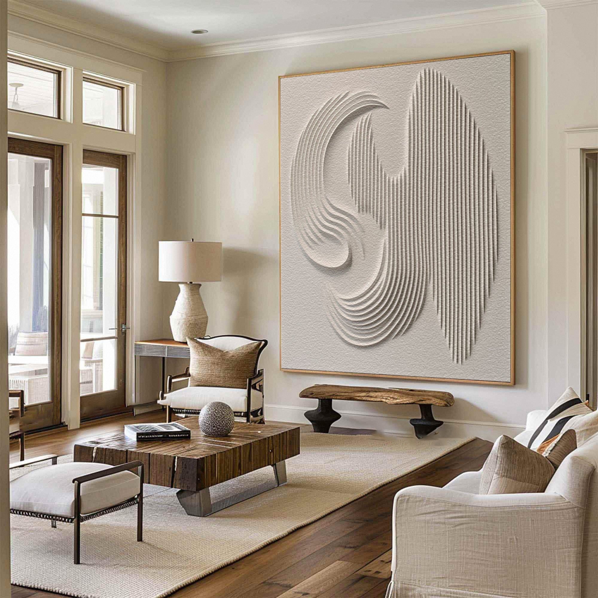 Serene Waves: Minimalist White Textured Wall Art