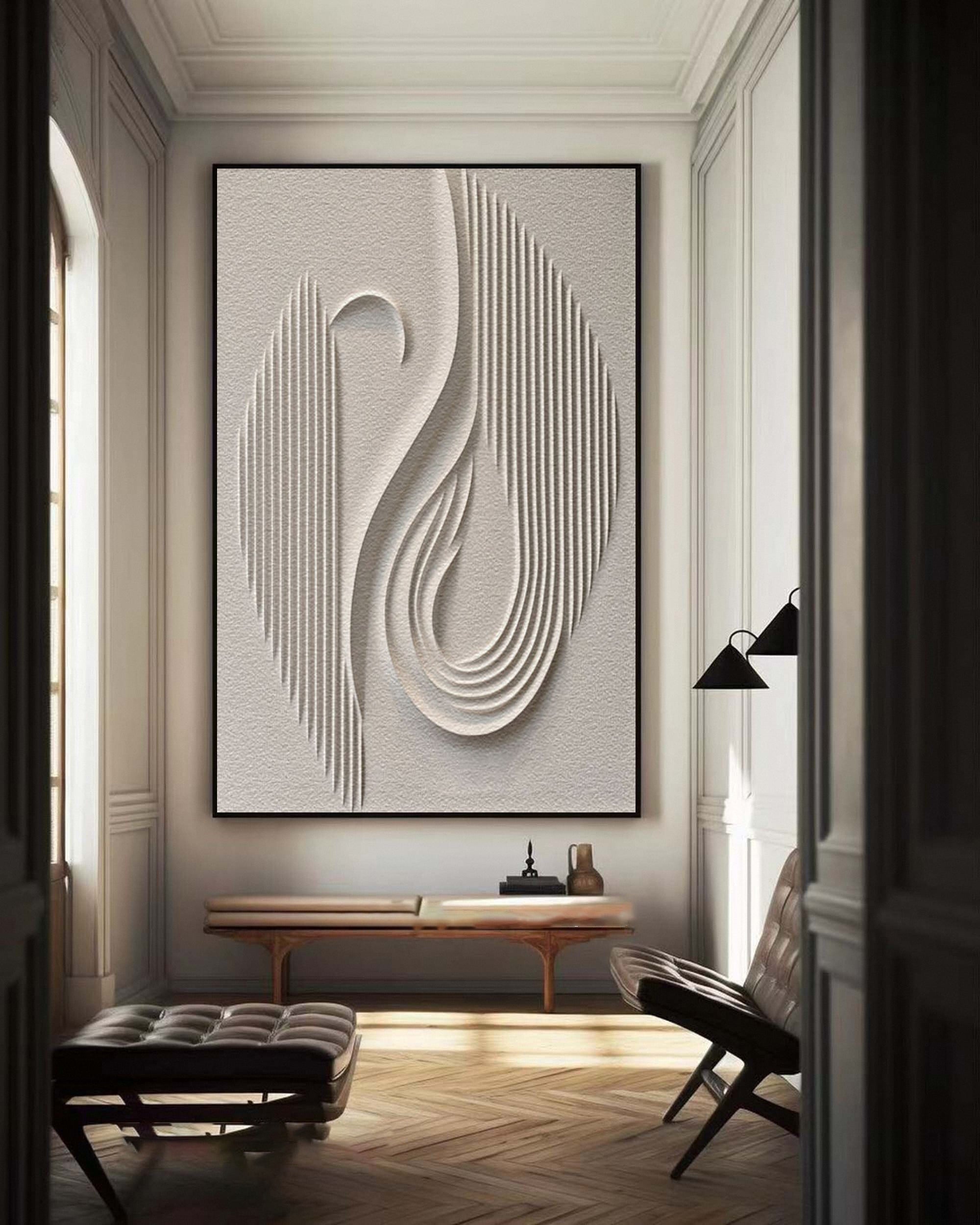 Whispering Curves: Textured Minimalist White Canvas