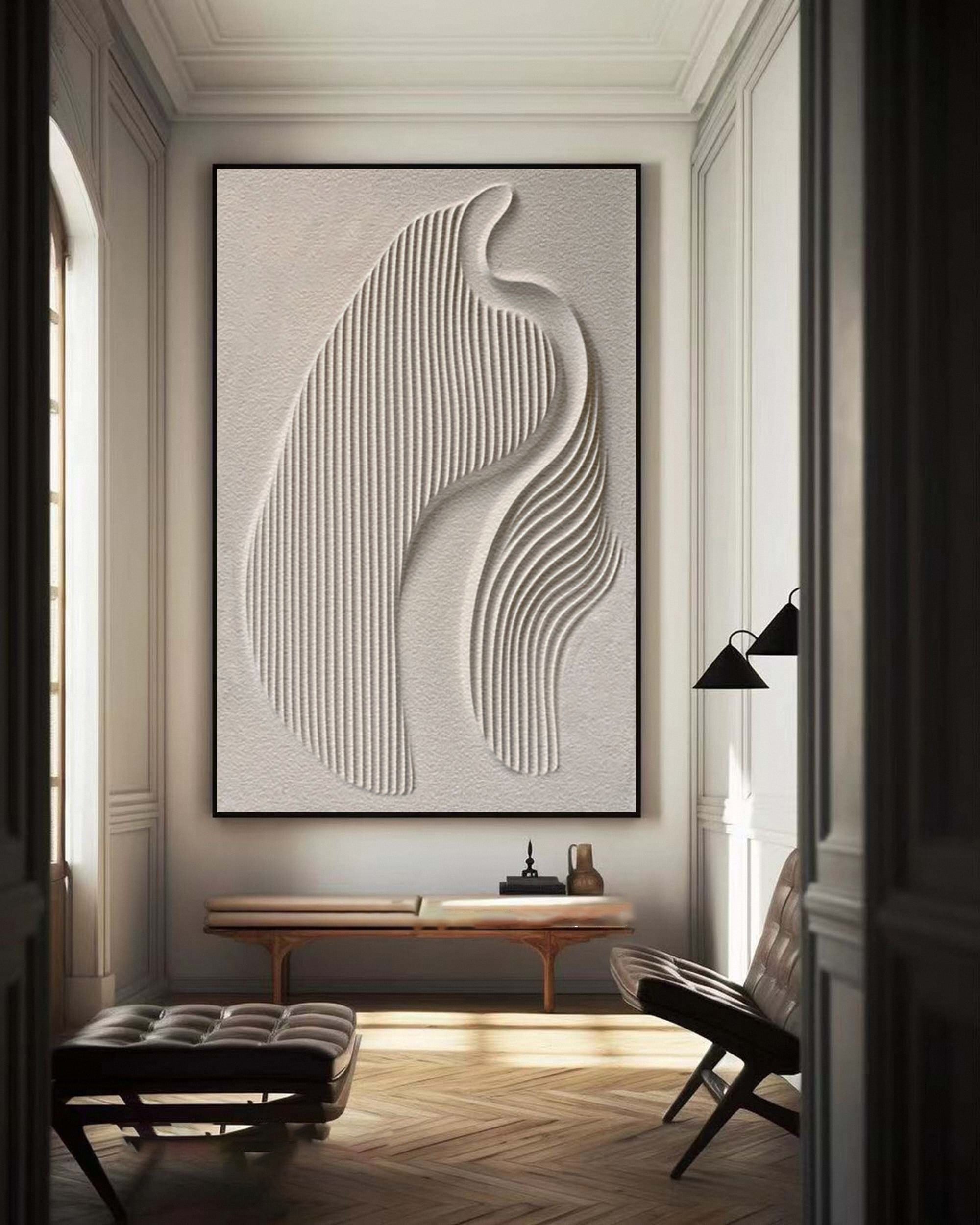 Serene Flow: Textured White Canvas Art