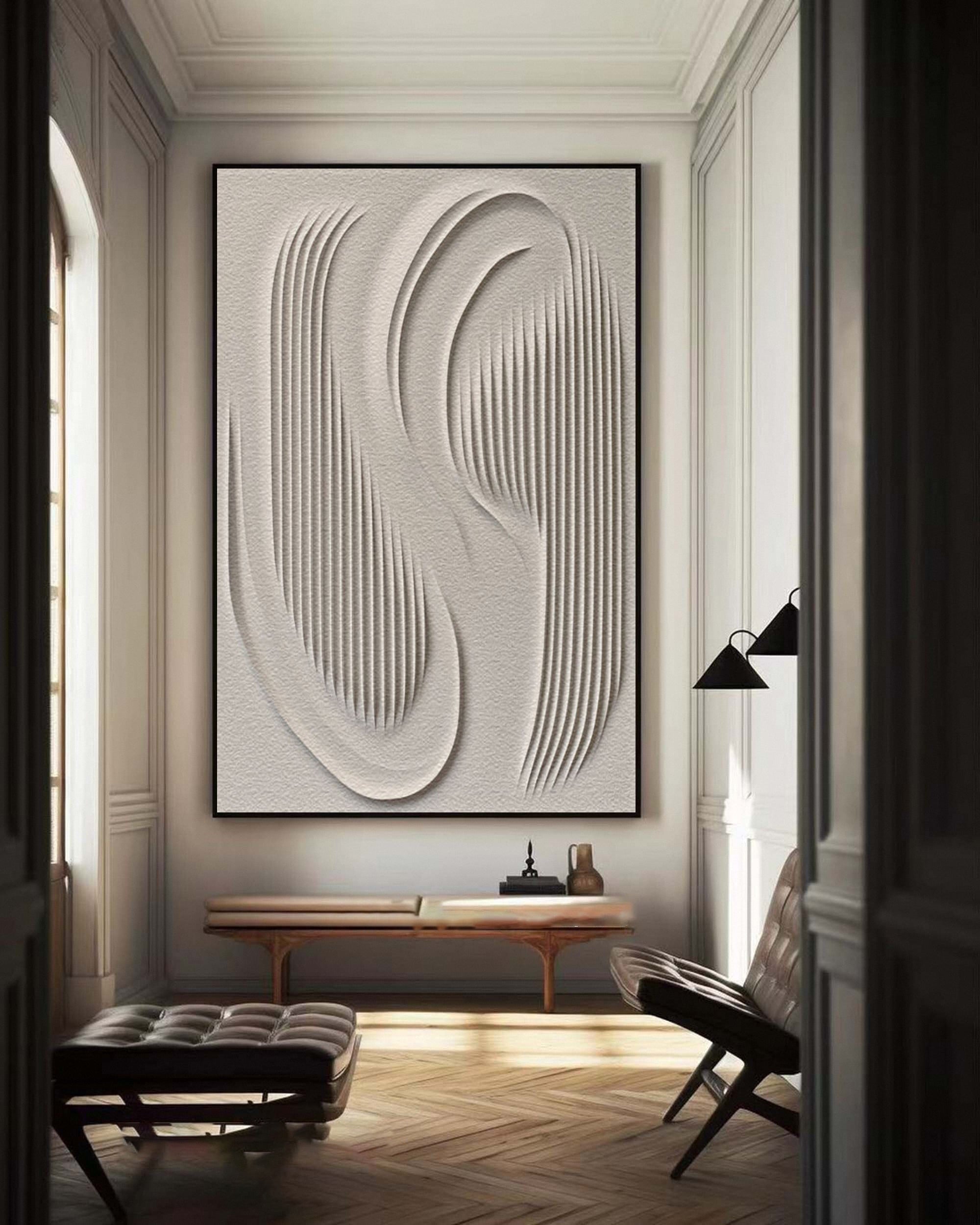 Whispering Lines: Sculptural White Wall Art