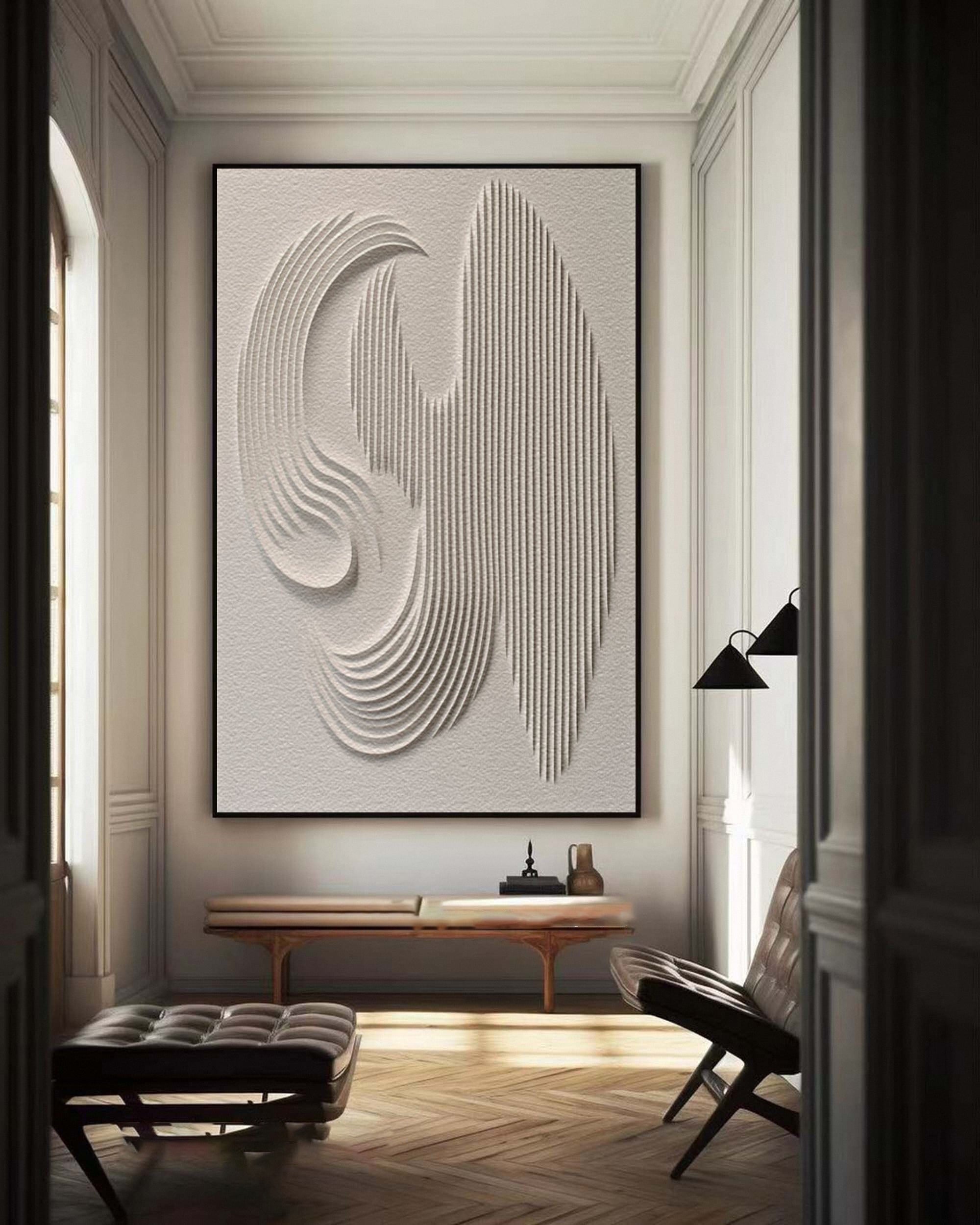 Serene Waves: Minimalist White Textured Wall Art