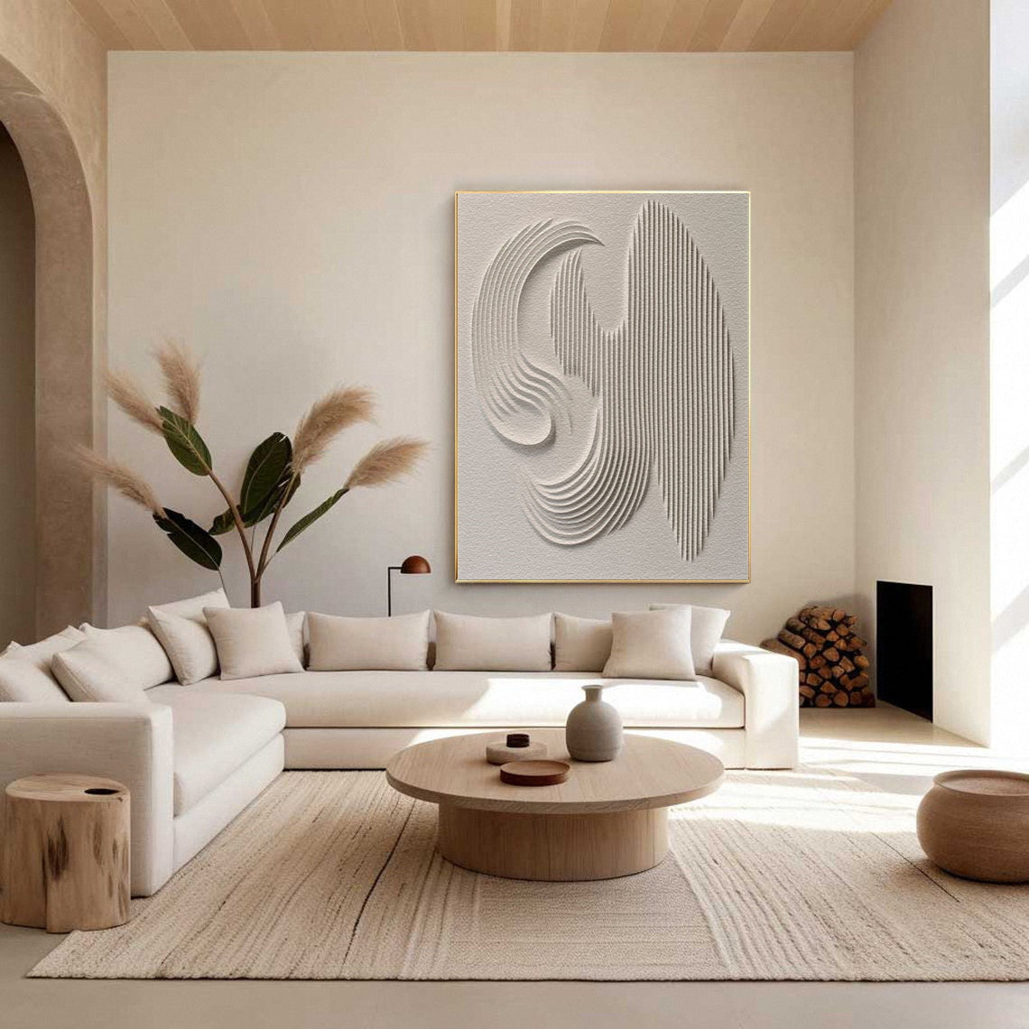 Serene Waves: Minimalist White Textured Wall Art