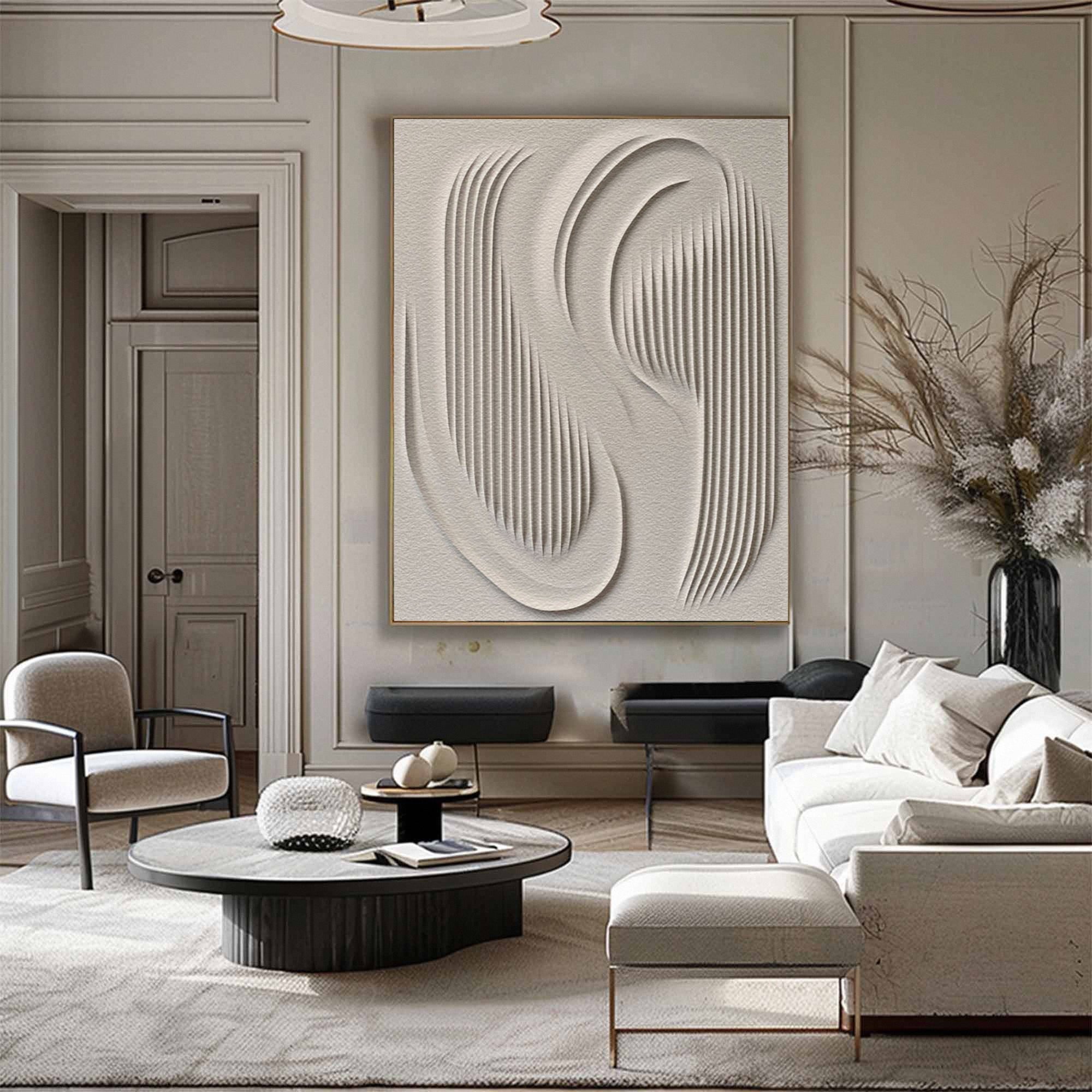 Whispering Lines: Sculptural White Wall Art