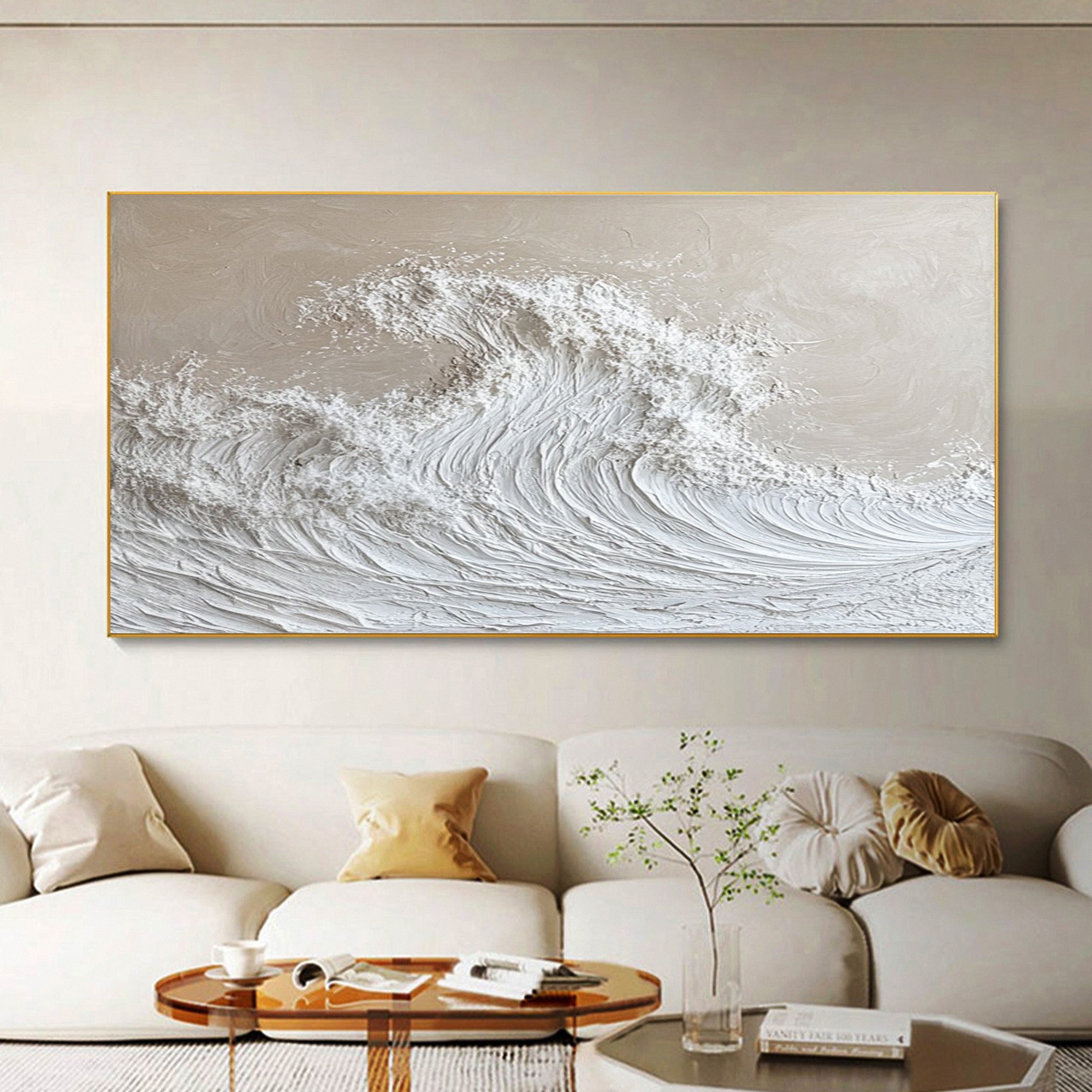 Serenity Wave: Off-White Textured Ocean Art