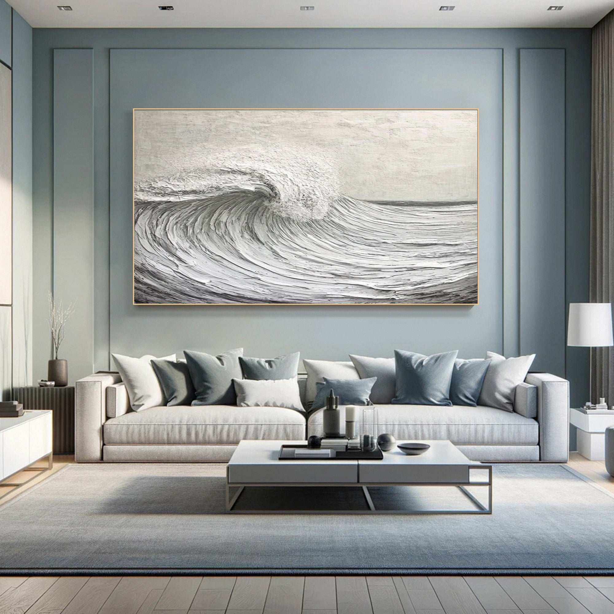 Silver Tide: Monochrome Textured Wave Art