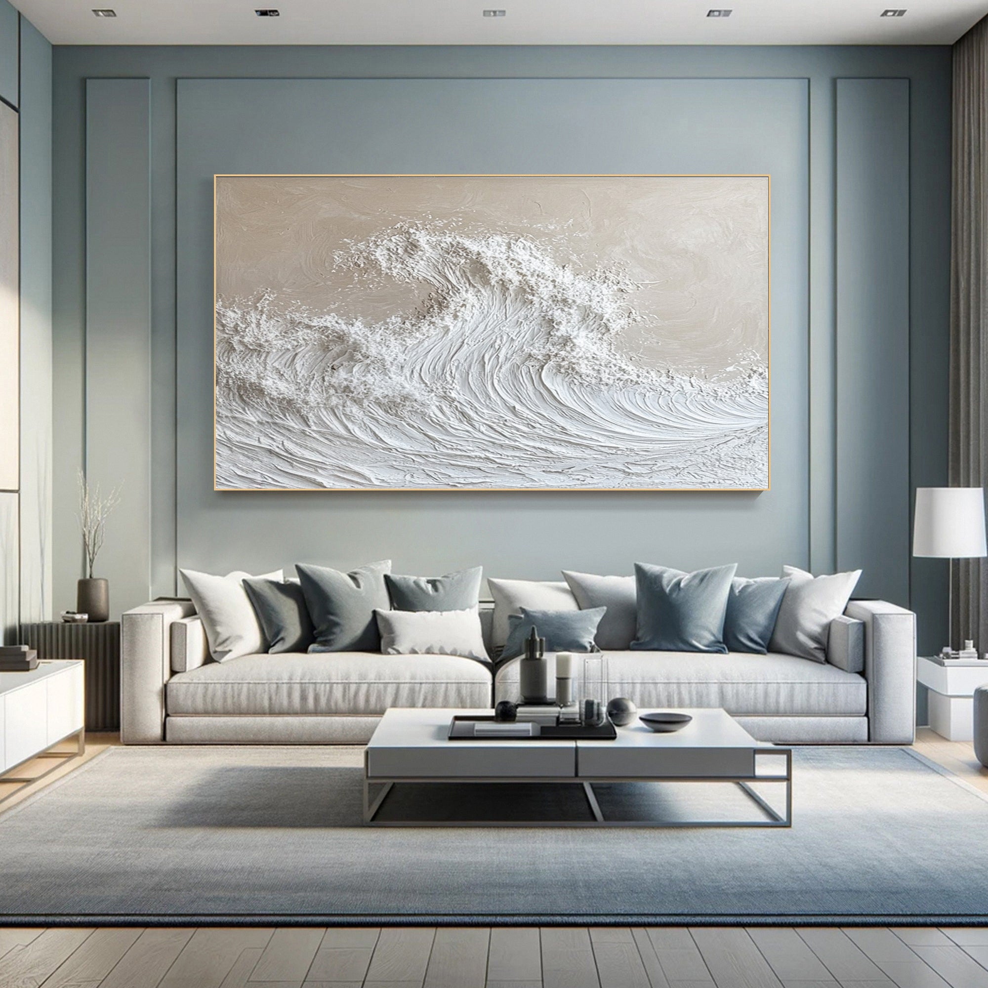 Serenity Wave: Off-White Textured Ocean Art