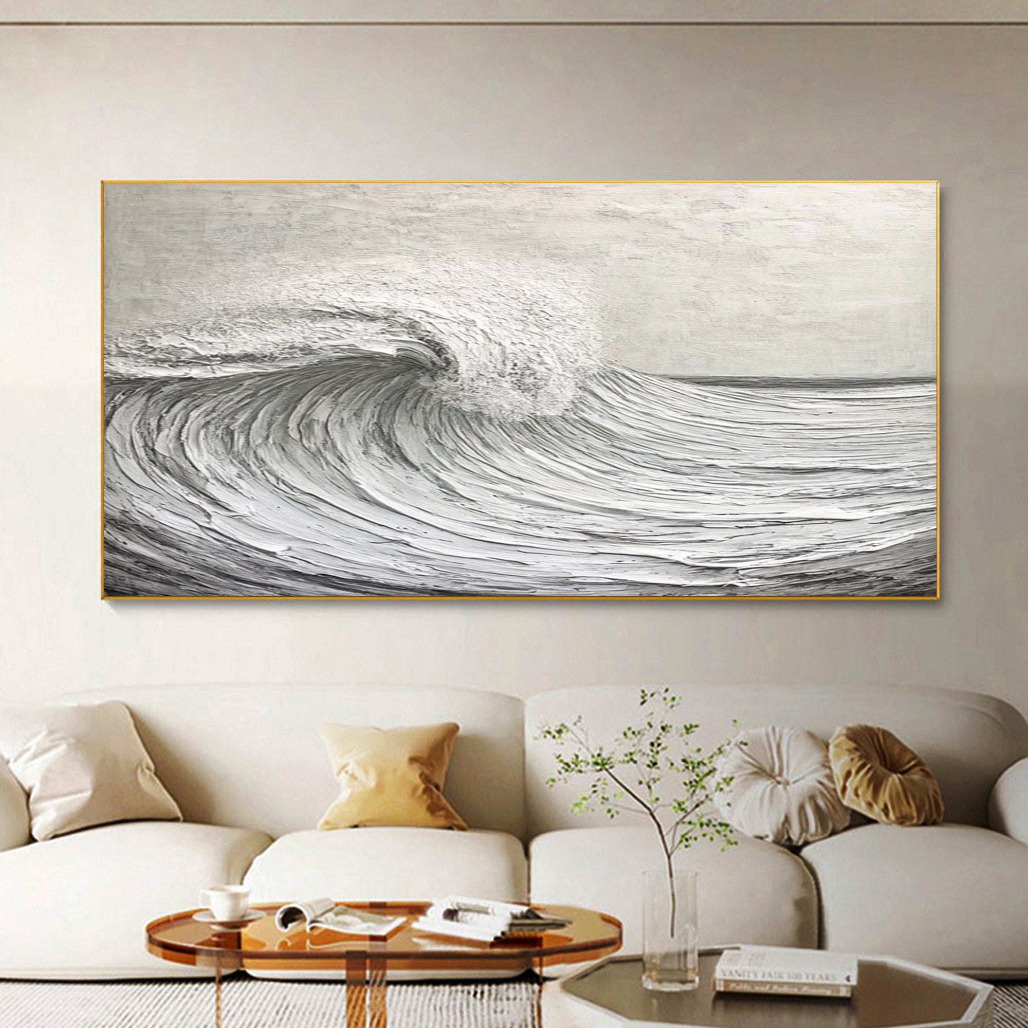 Silver Tide: Monochrome Textured Wave Art