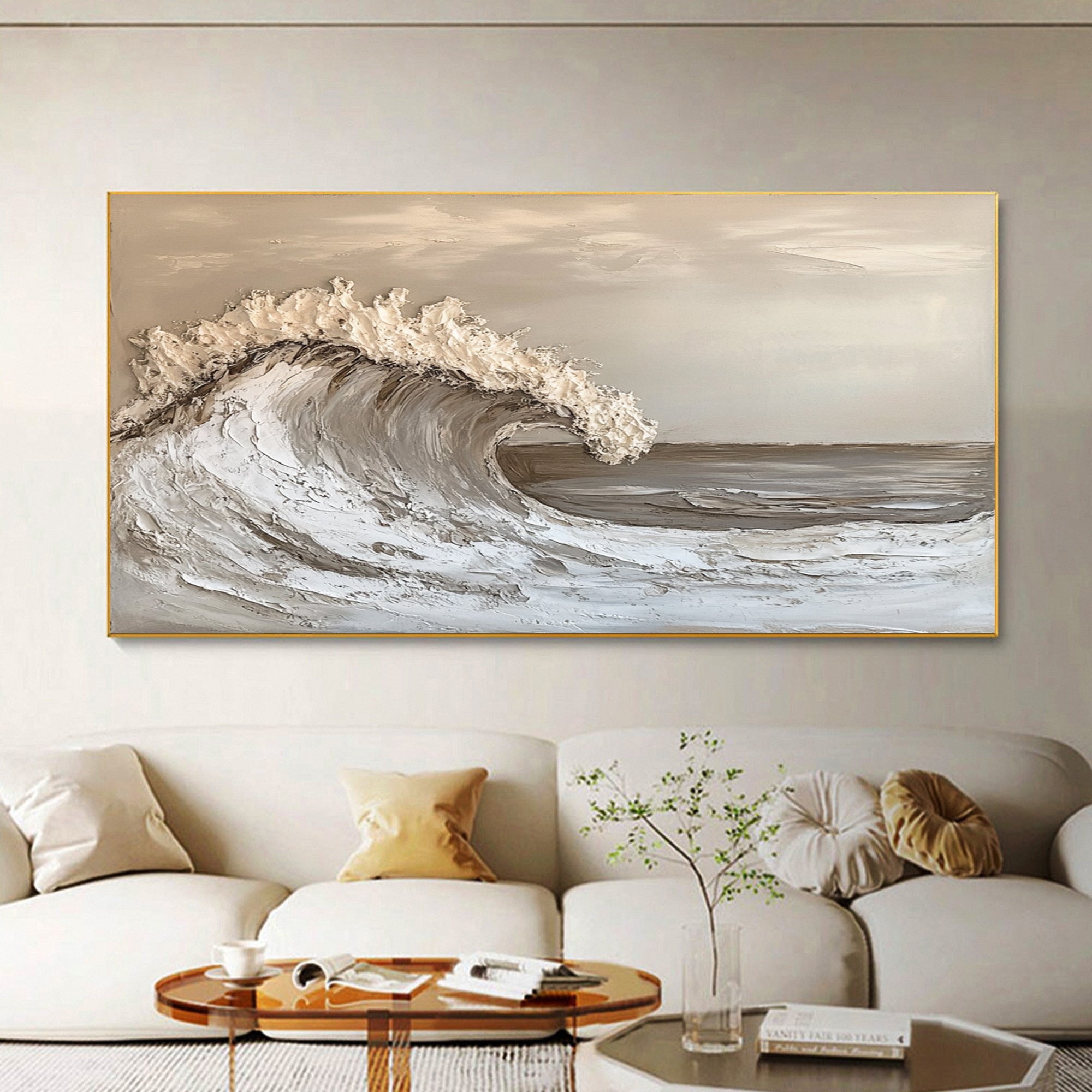 Tidal Harmony: Earthy Textured Wave Art in Neutral Tones