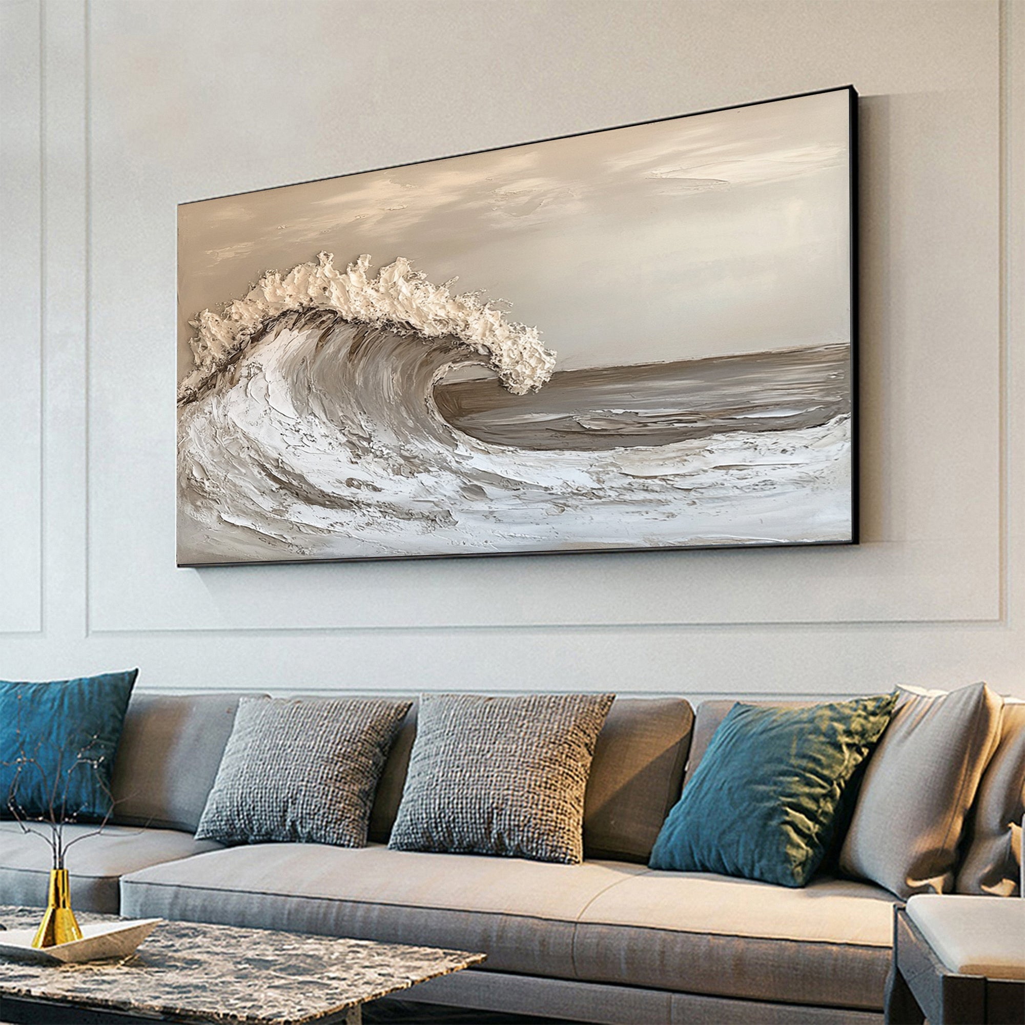 Tidal Harmony: Earthy Textured Wave Art in Neutral Tones