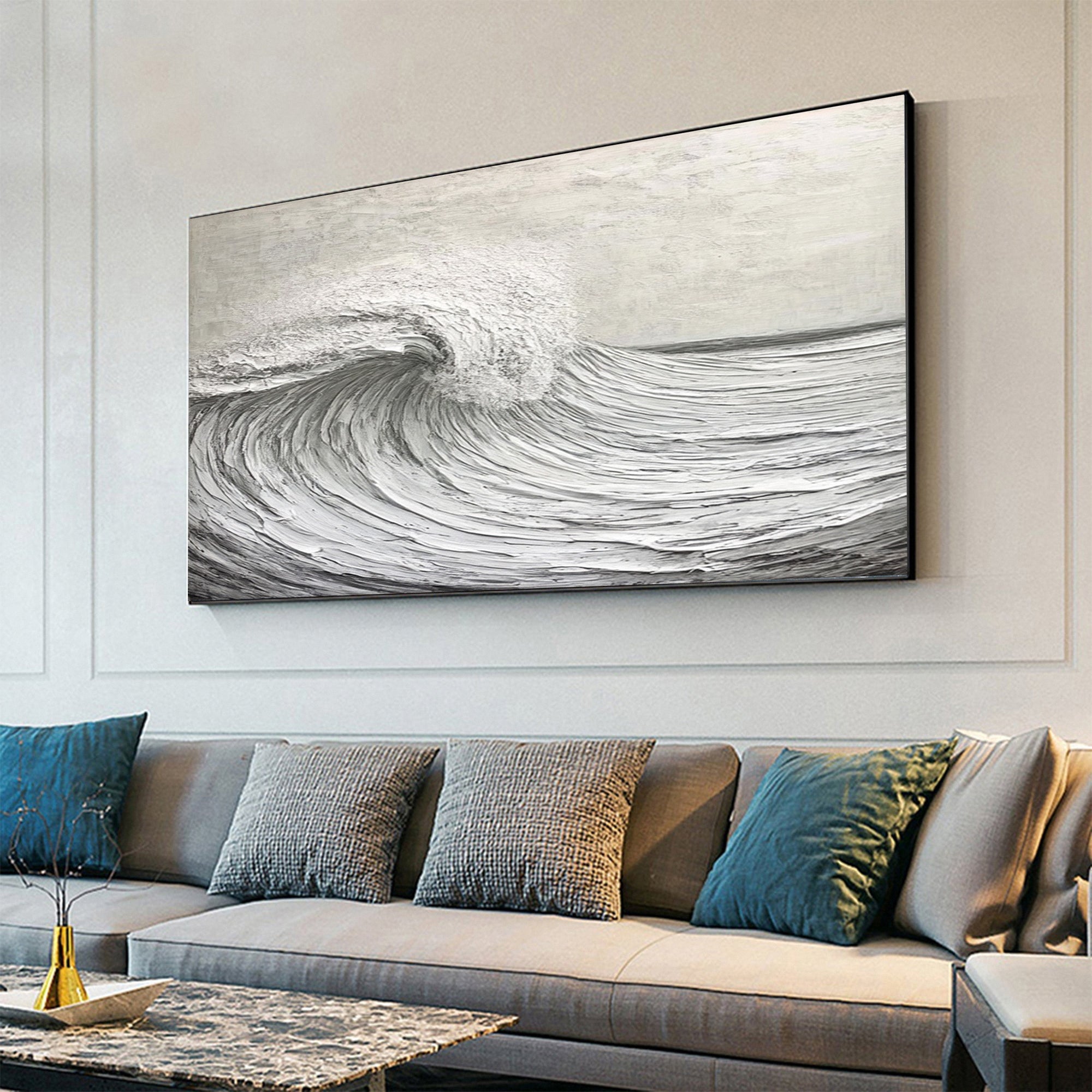 Silver Tide: Monochrome Textured Wave Art