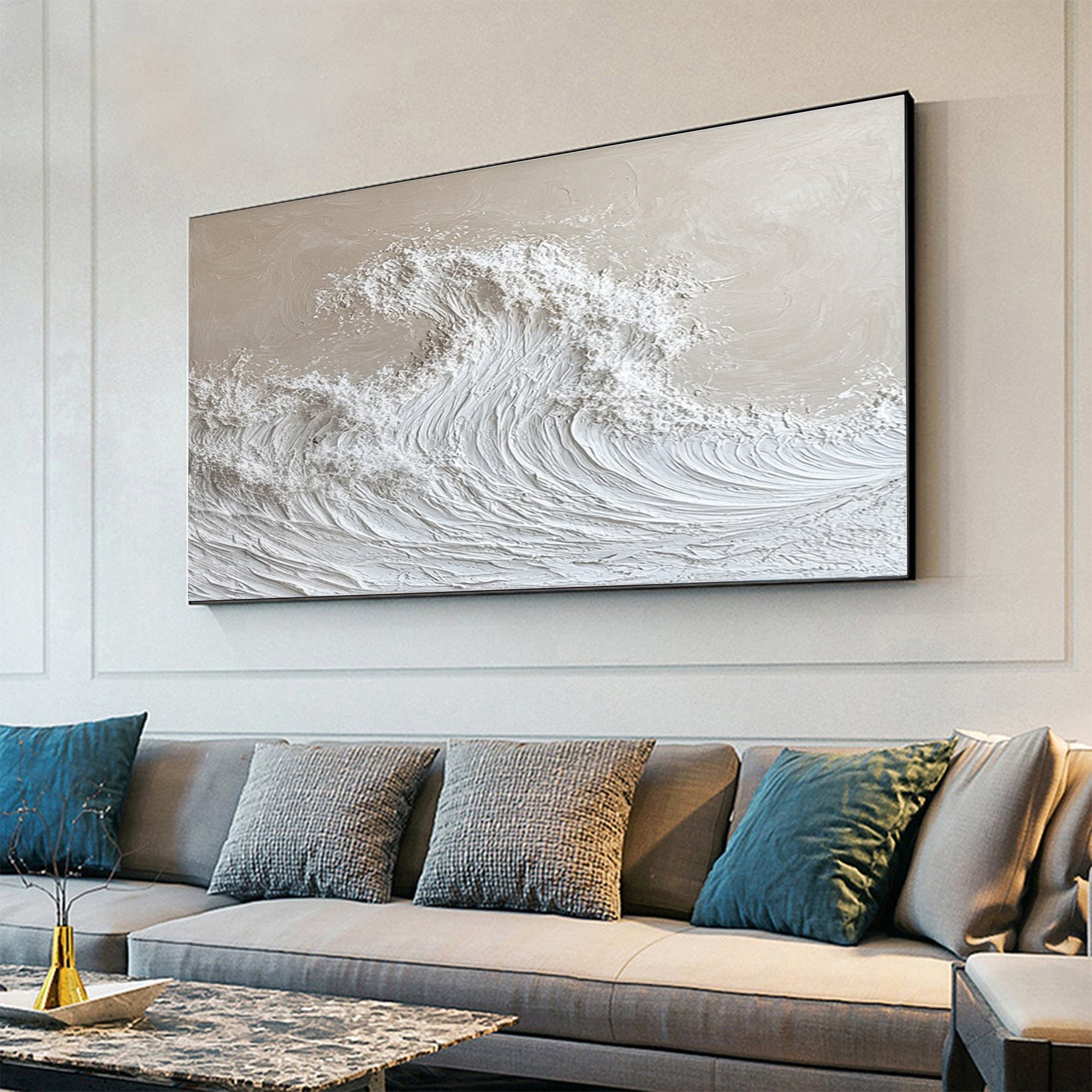 Serenity Wave: Off-White Textured Ocean Art