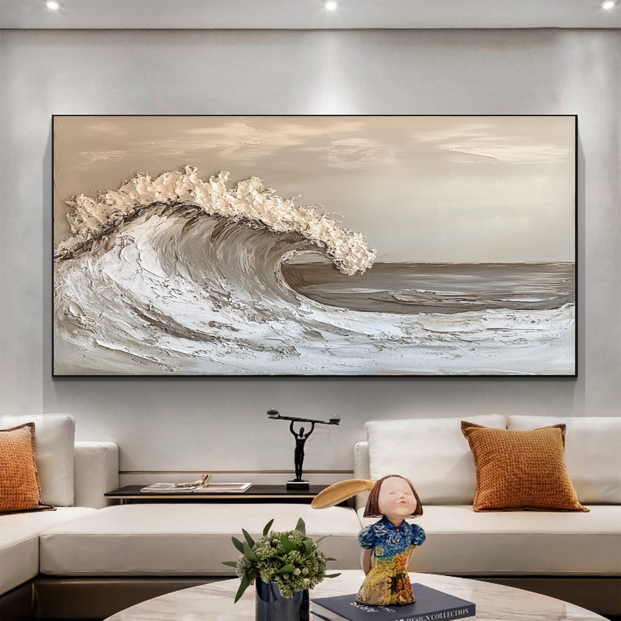 Tidal Harmony: Earthy Textured Wave Art in Neutral Tones