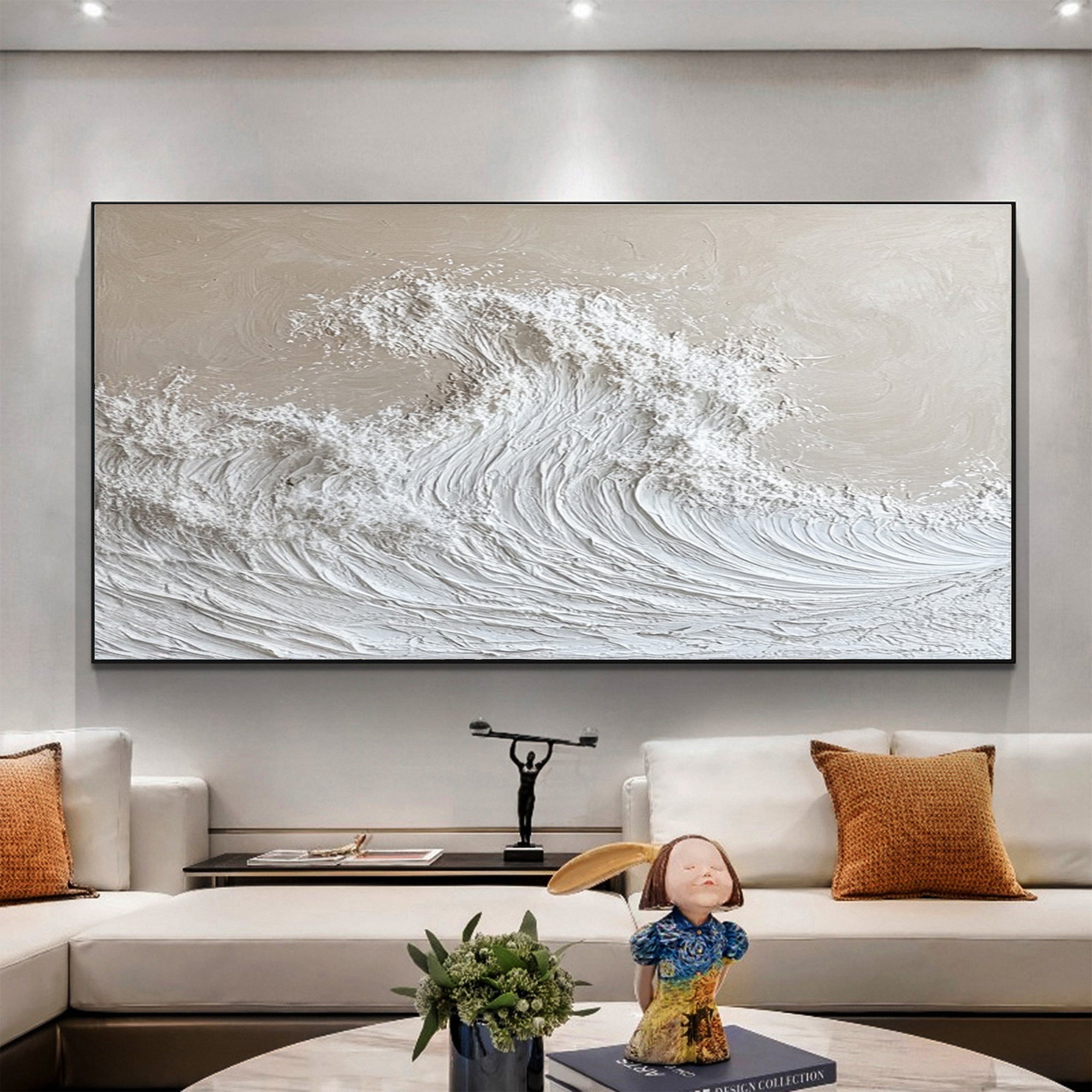 Serenity Wave: Off-White Textured Ocean Art