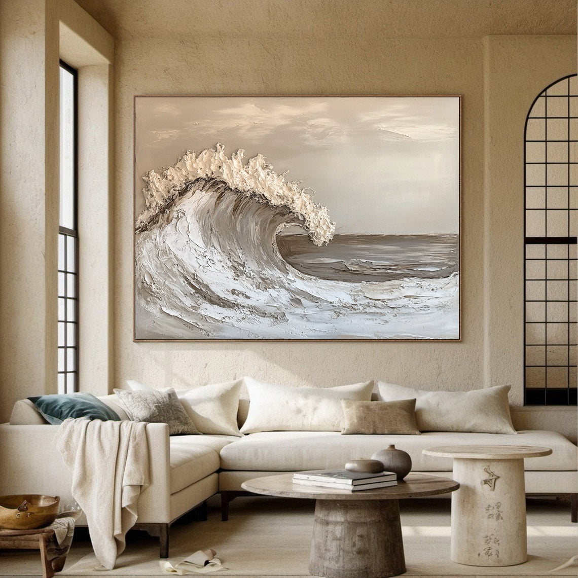 Tidal Harmony: Earthy Textured Wave Art in Neutral Tones