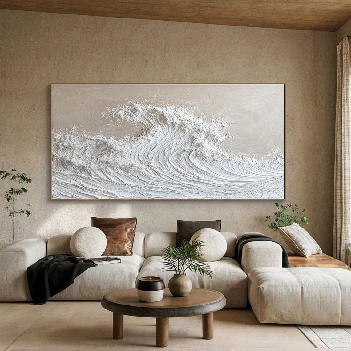 Serenity Wave: Off-White Textured Ocean Art