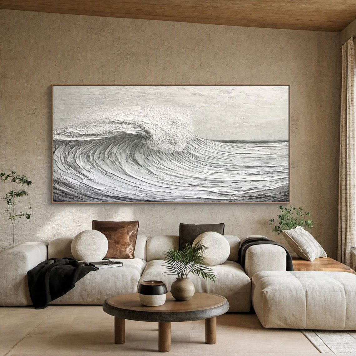 Silver Tide: Monochrome Textured Wave Art